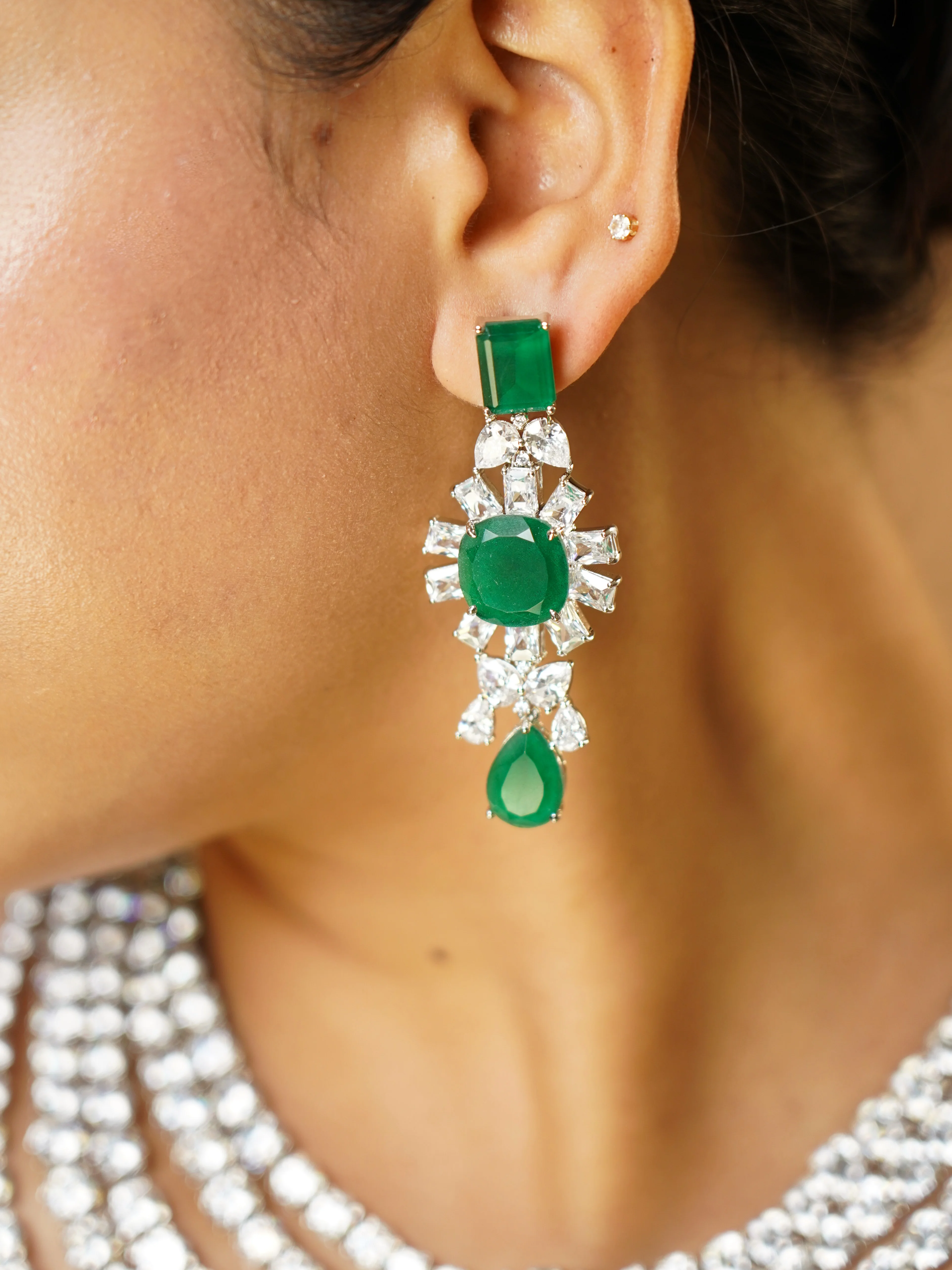 5 layered Diamond Ruby & Emerald  Necklace Set - Image 2