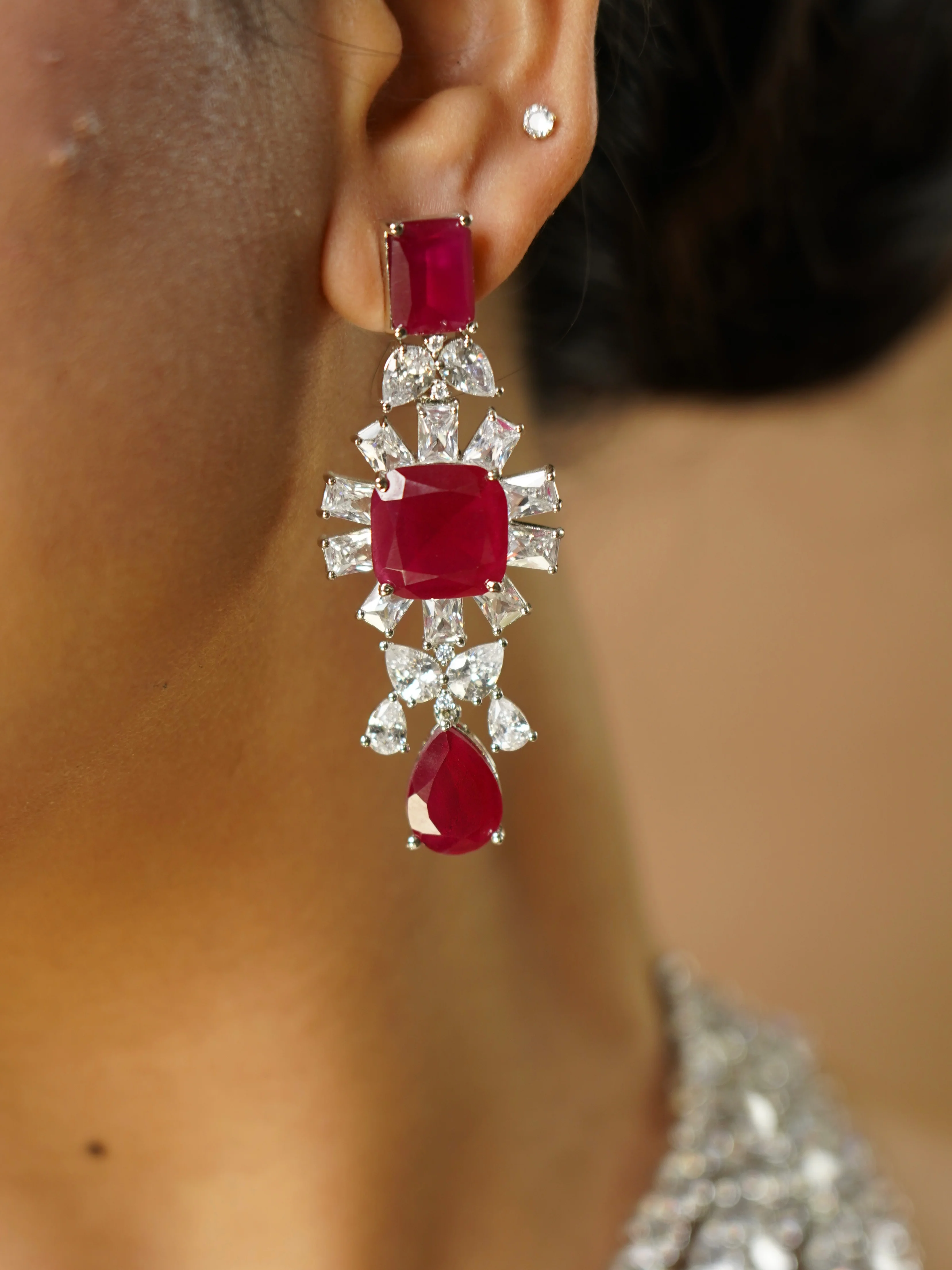5 layered Diamond Ruby & Emerald  Necklace Set - Image 4
