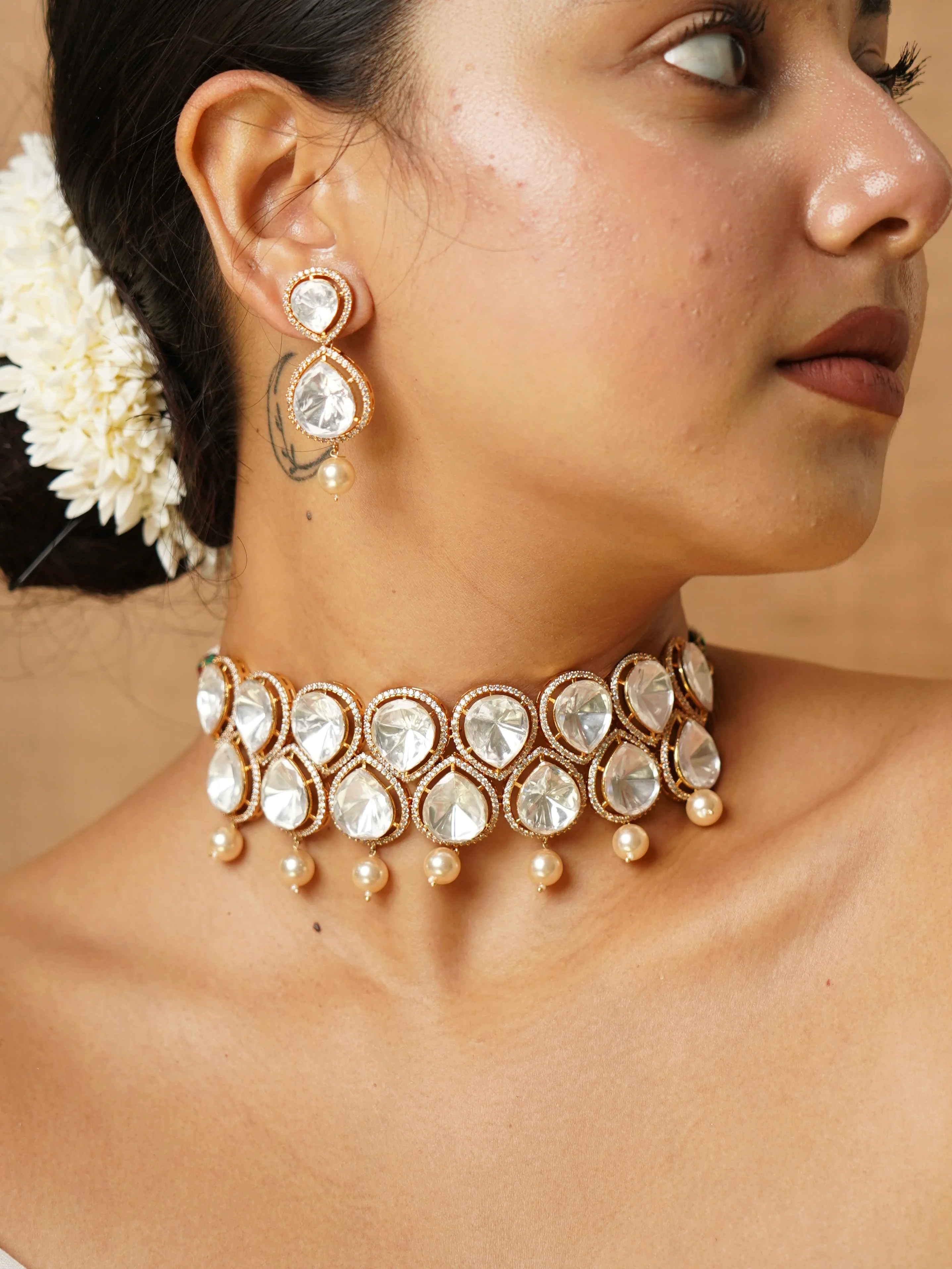 Aabroo Polki Pearl Choker Set