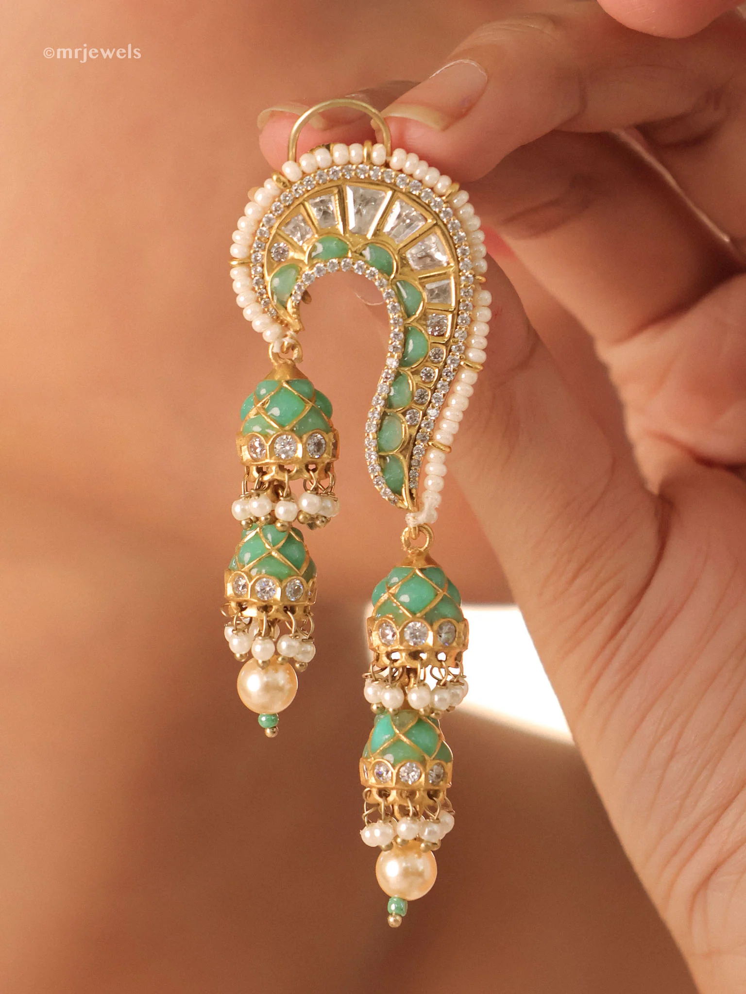 Aaliya Double Jhumka Indian Polki Earring - Image 3