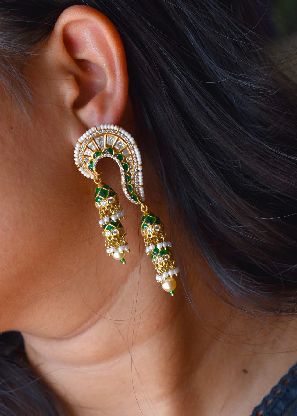 Aaliya Double Jhumka Indian Polki Earring - Image 4