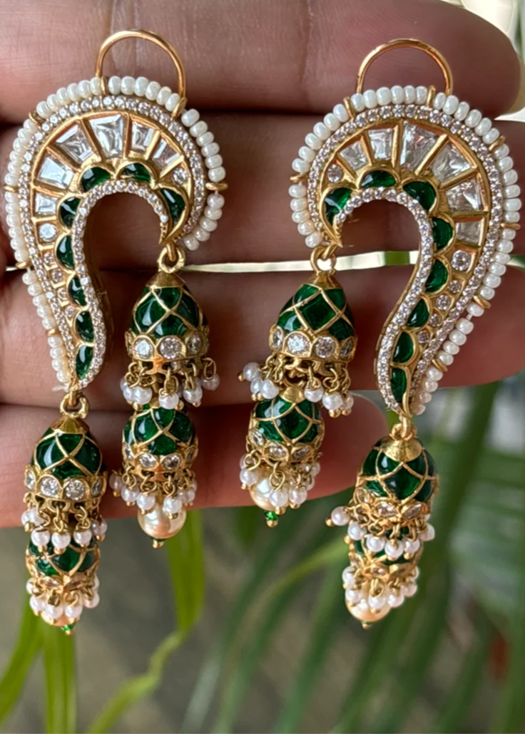 Aaliya Double Jhumka Indian Polki Earring - Image 5