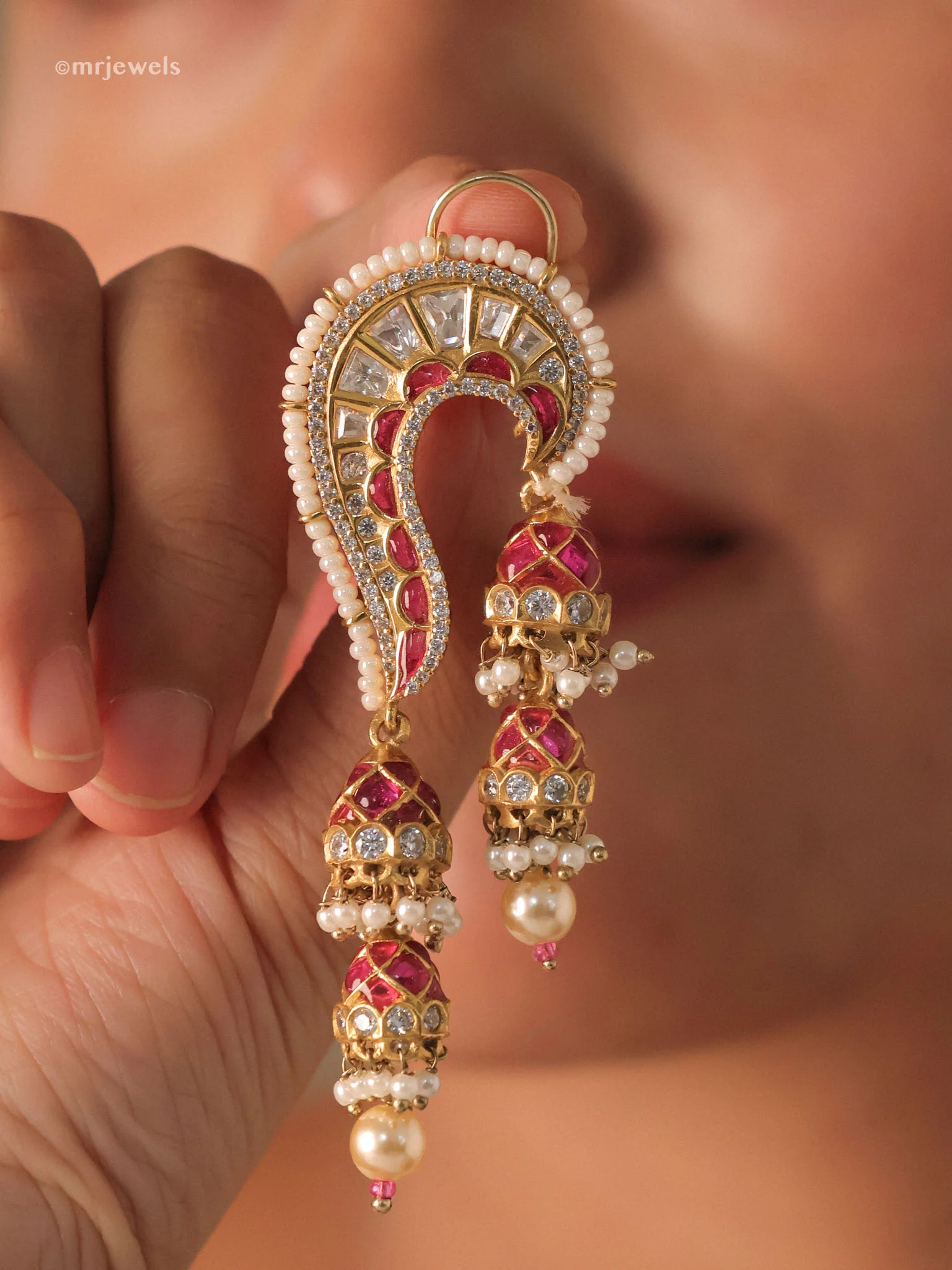 Aaliya Double Jhumka Indian Polki Earring - Image 6