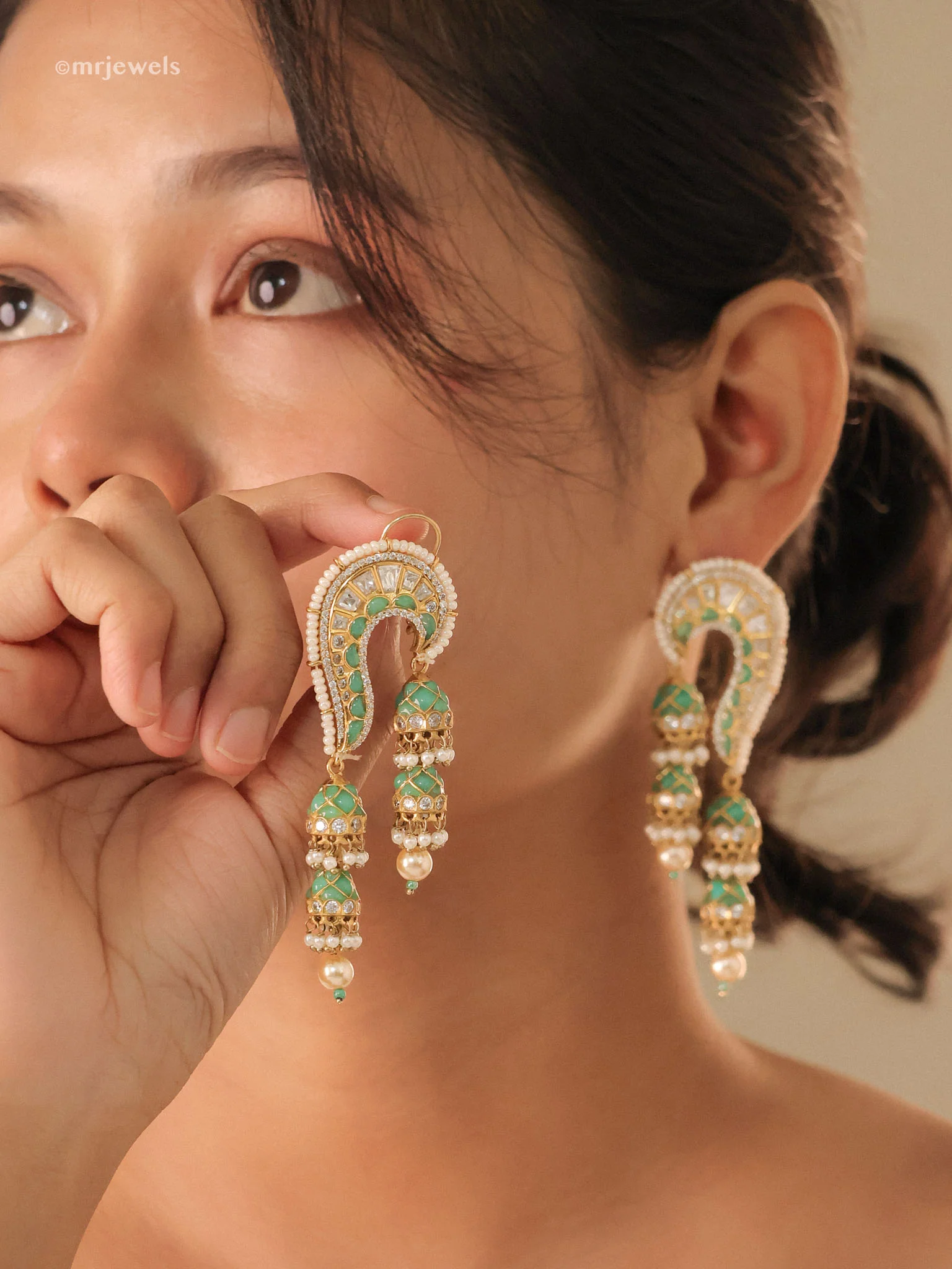 Aaliya Double Jhumka Indian Polki Earring - Image 7