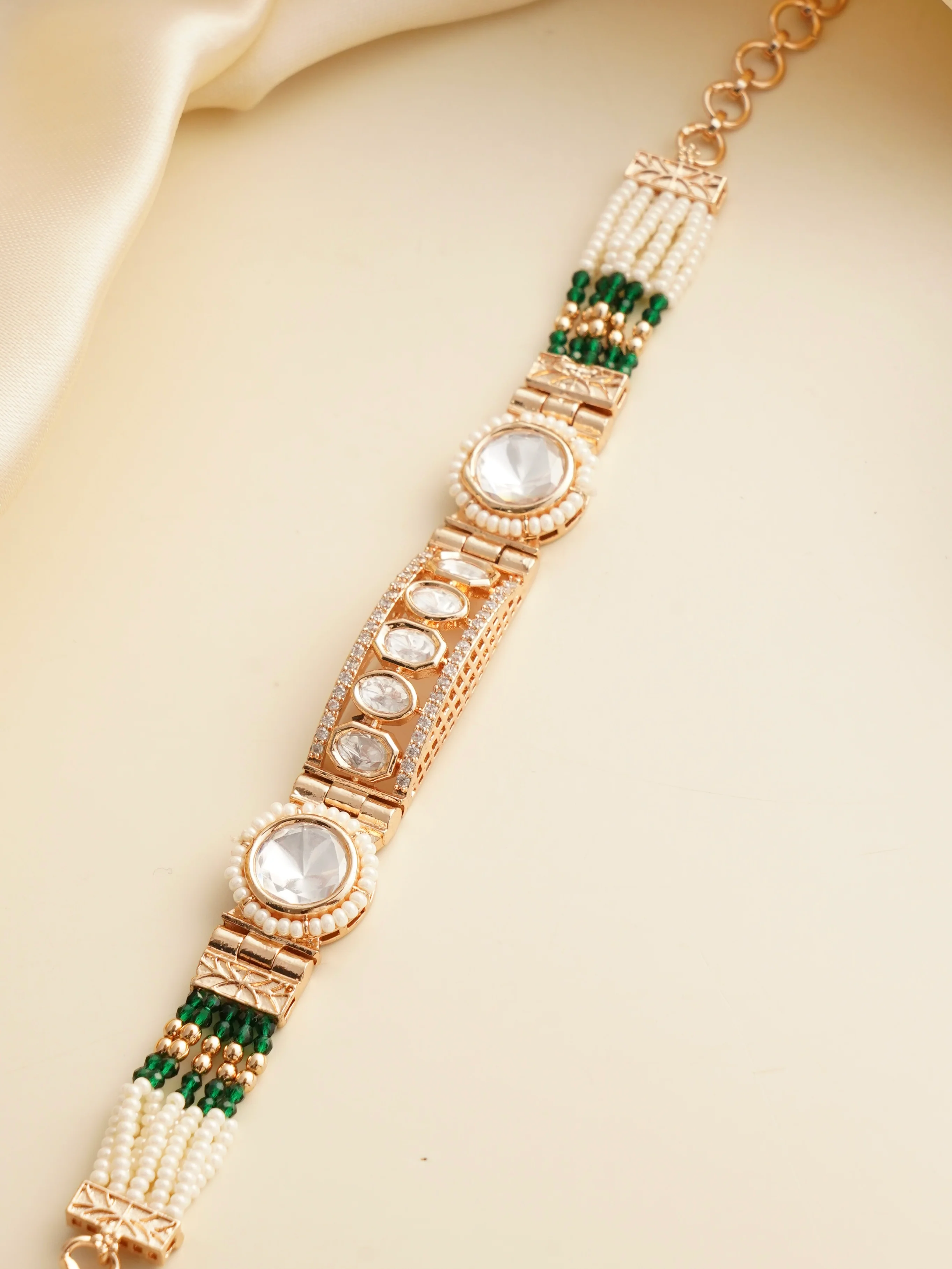 Aaravi Kundan Pearl Bracelet - Image 3