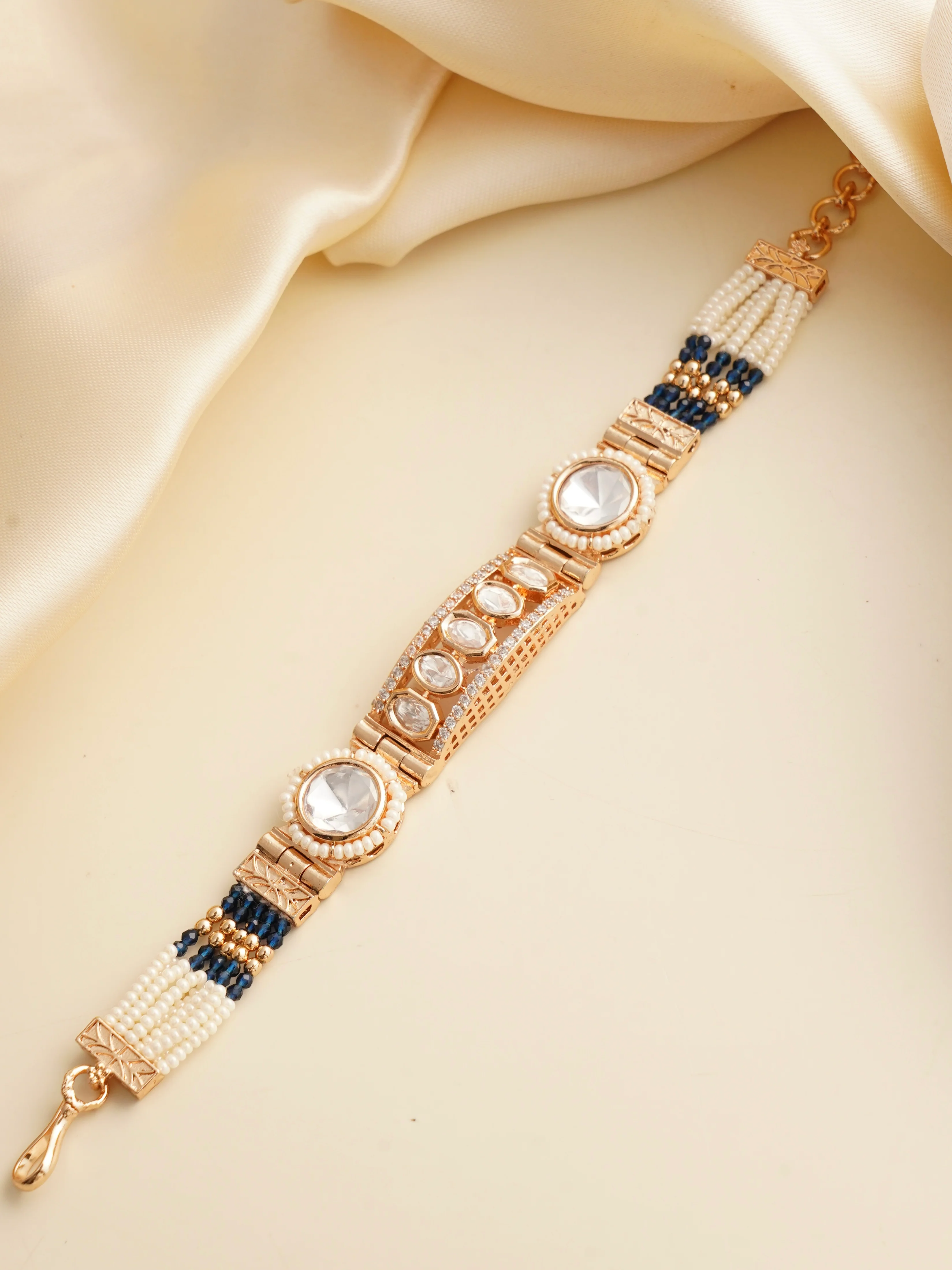 Aaravi Kundan Pearl Bracelet - Image 4