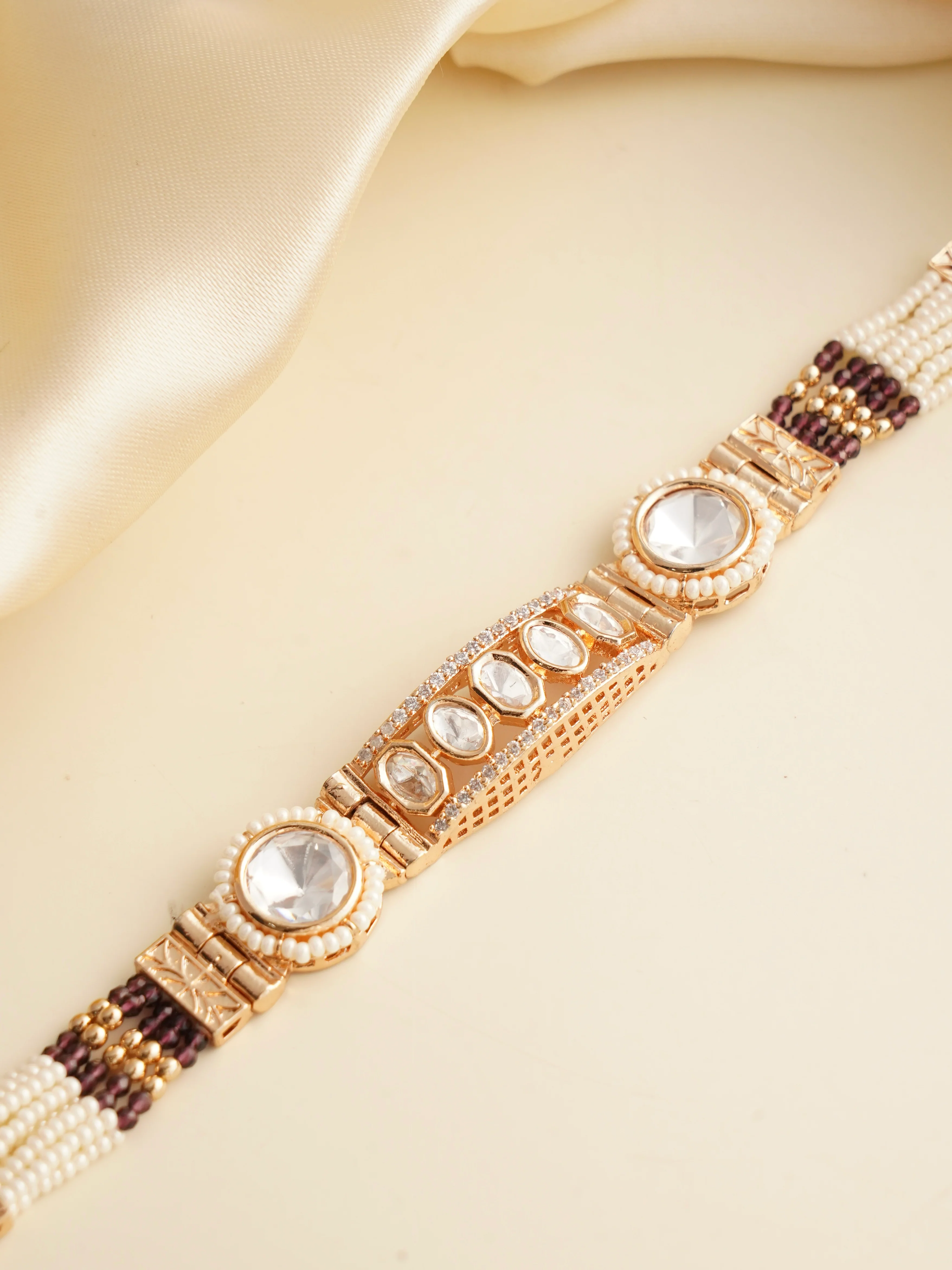 Aaravi Kundan Pearl Bracelet - Image 5