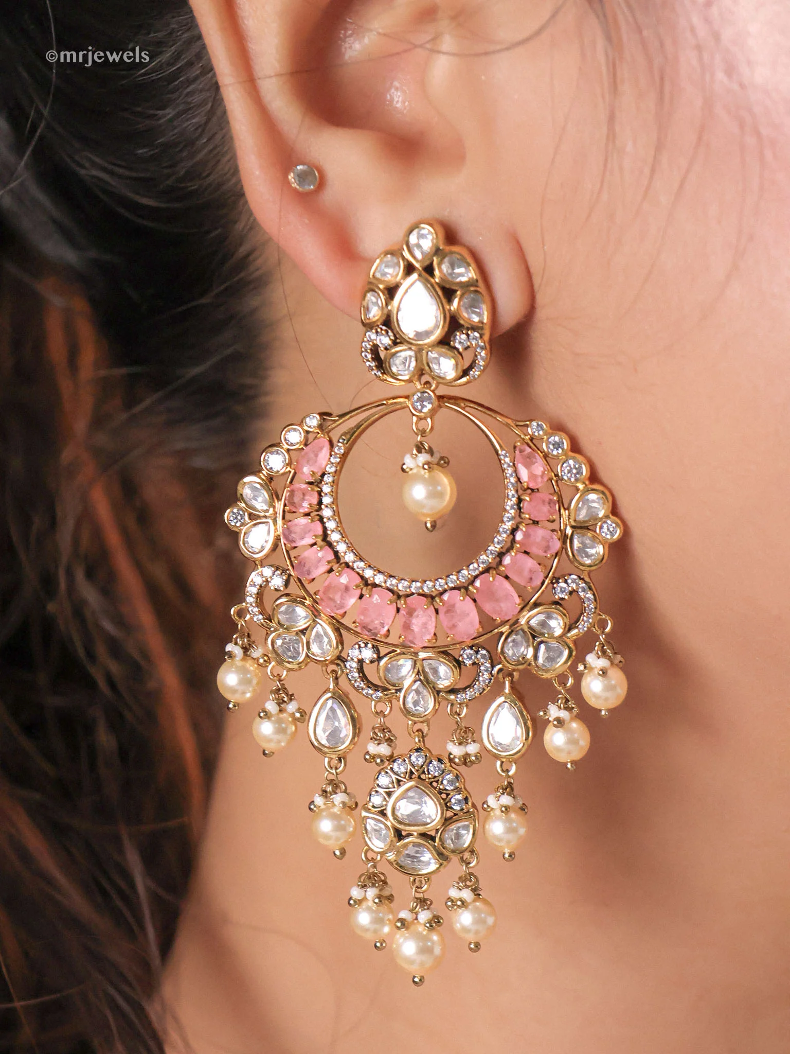 Aarohi Kundan Chandbaali (Emerald/Mint/Rose) - Image 3