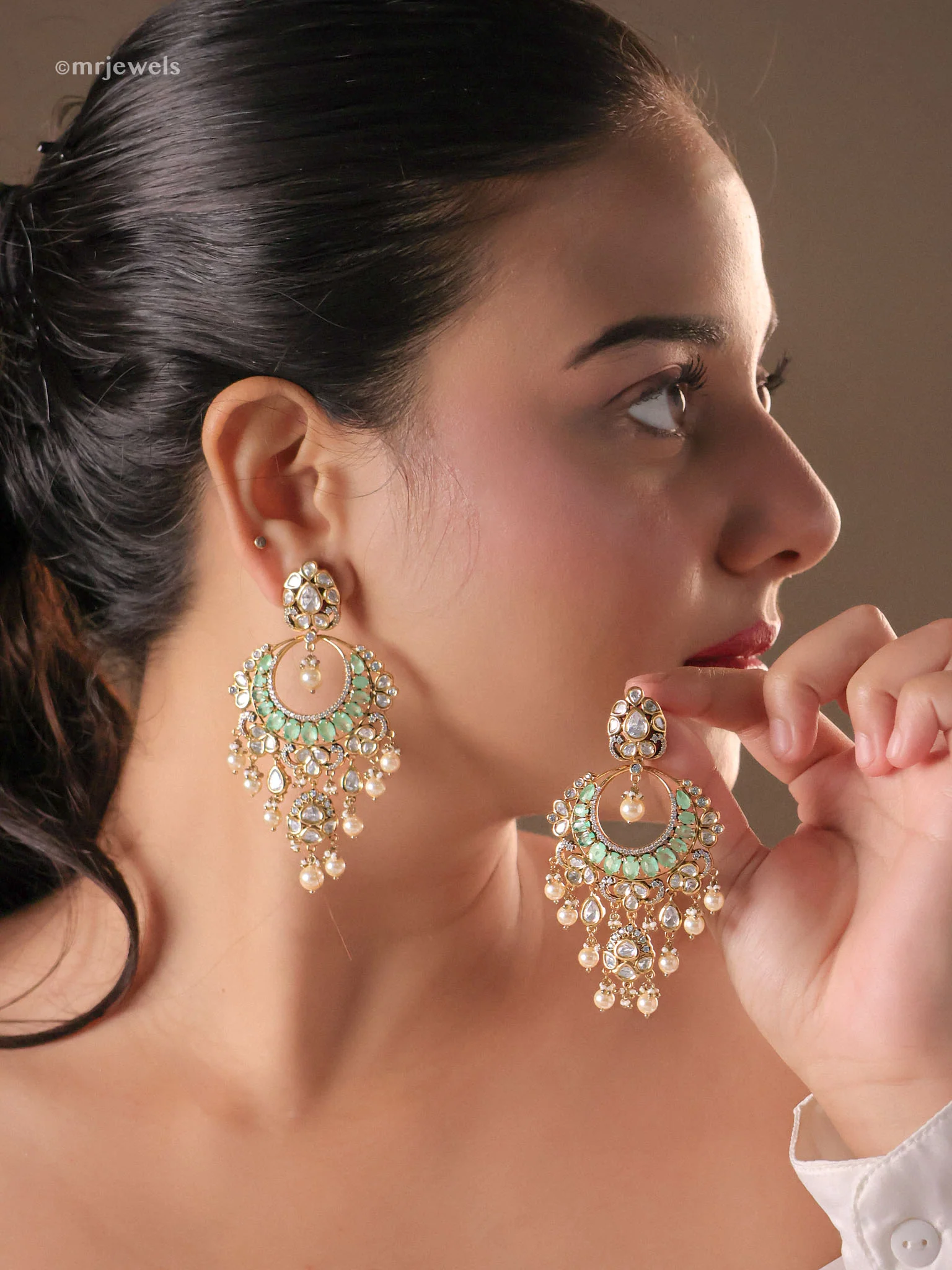 Aarohi Kundan Chandbaali (Emerald/Mint/Rose) - Image 4