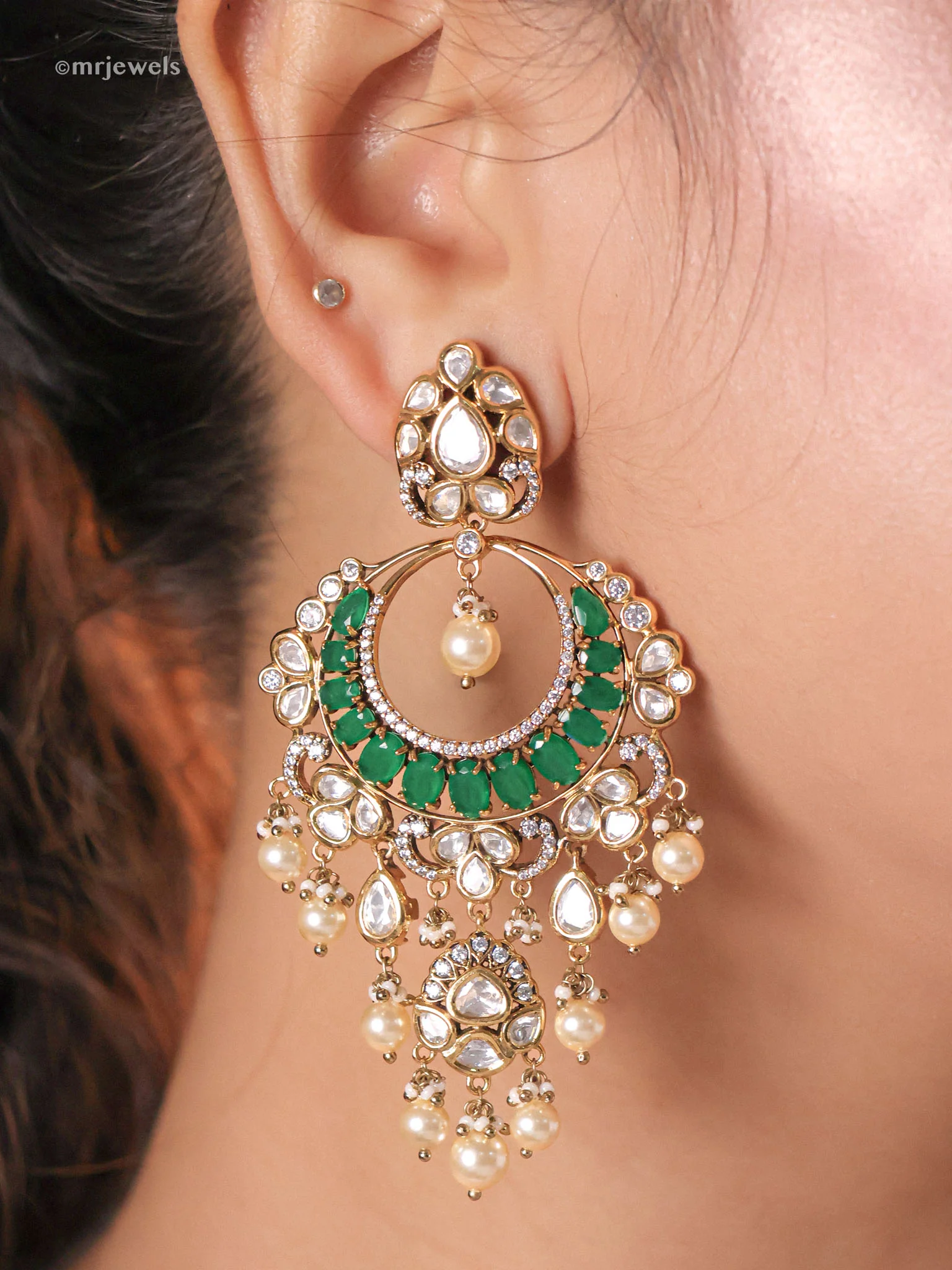 Aarohi Kundan Chandbaali (Emerald/Mint/Rose) - Image 6