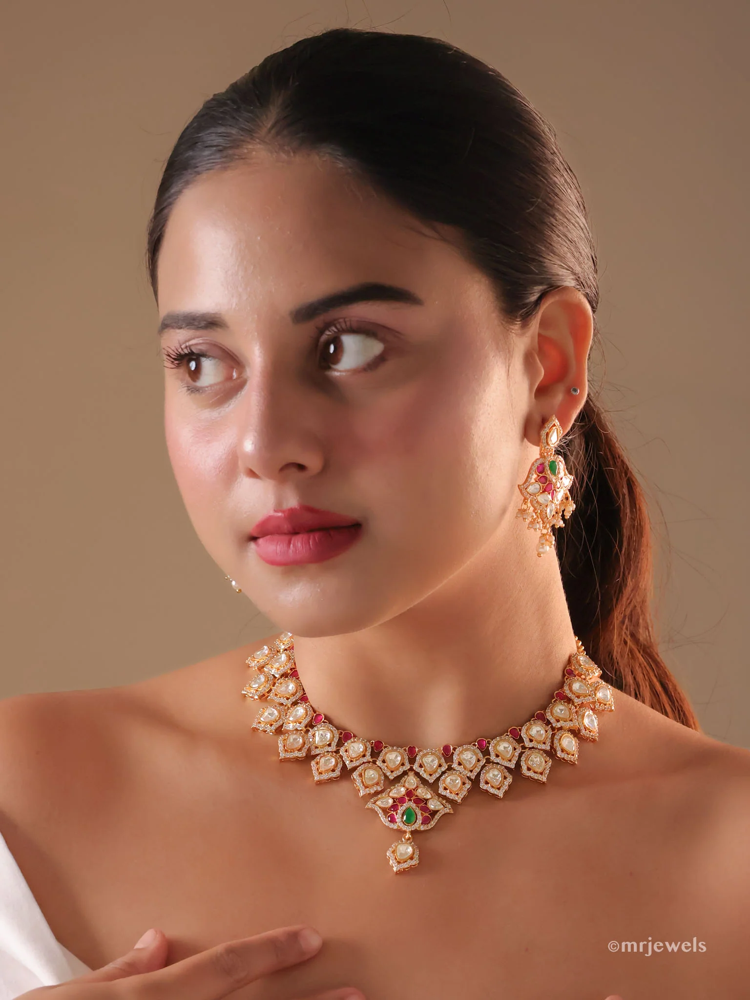 Aarohi Ruby-Emerald Polki Collar Set