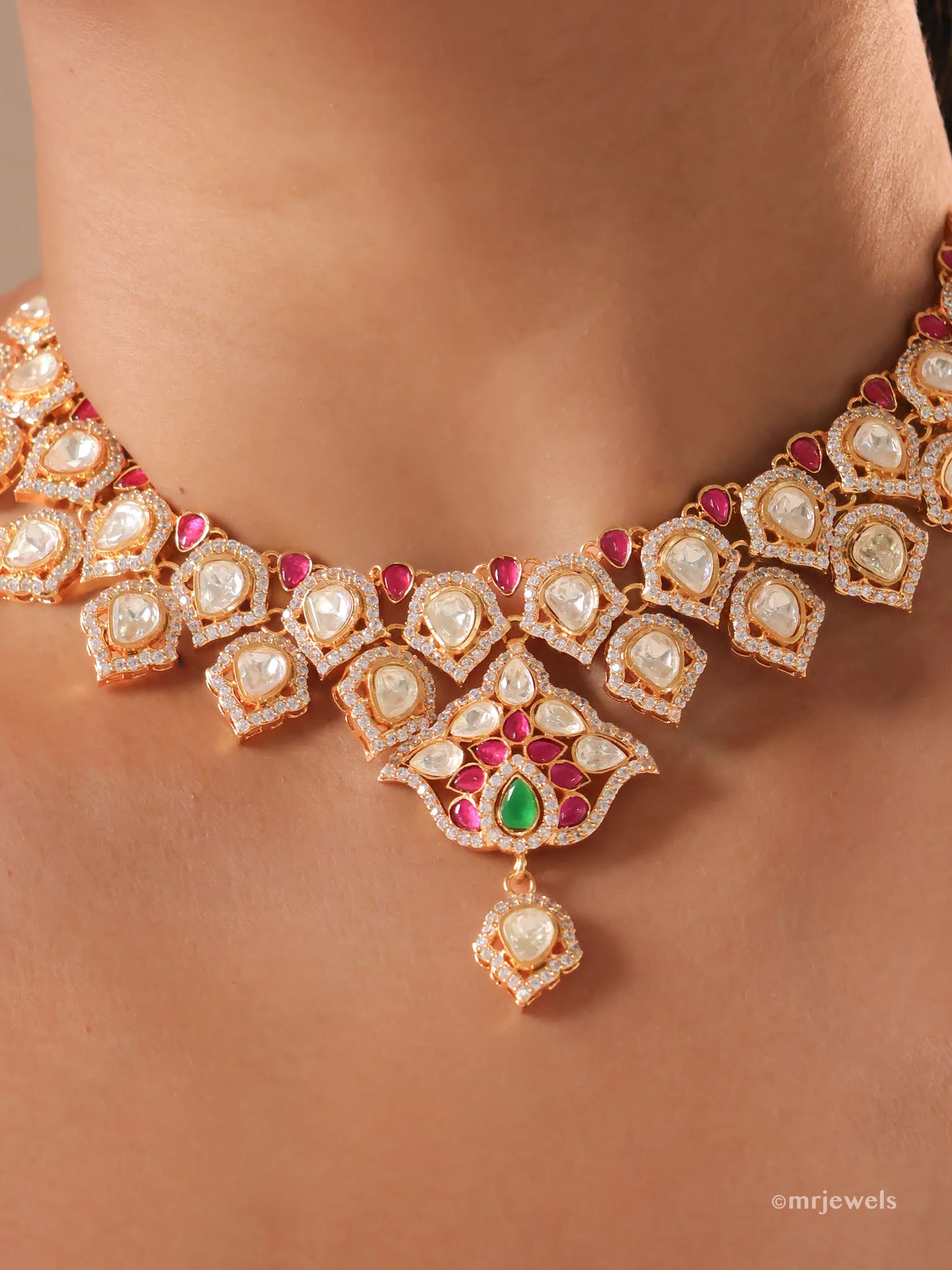 Aarohi Ruby-Emerald Polki Collar Set - Image 2