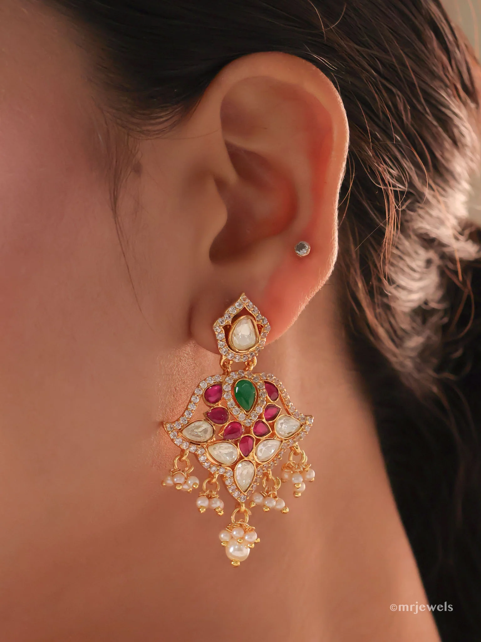Aarohi Ruby-Emerald Polki Collar Set - Image 3
