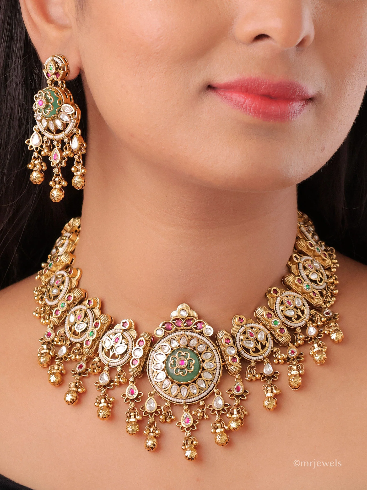 Aarvisha Heritage Kundan Gemstone Necklace Set