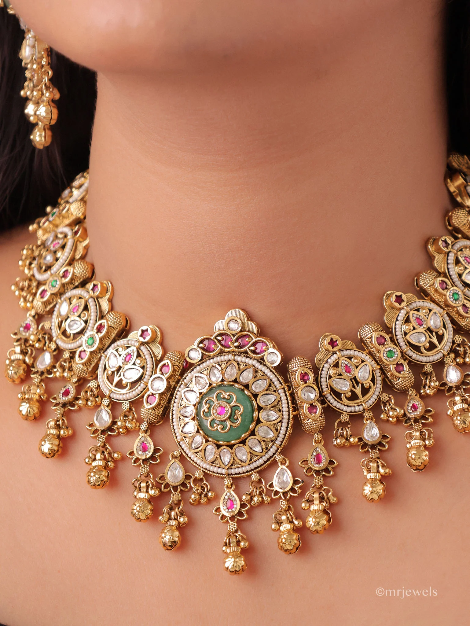 Aarvisha Heritage Kundan Gemstone Necklace Set - Image 2