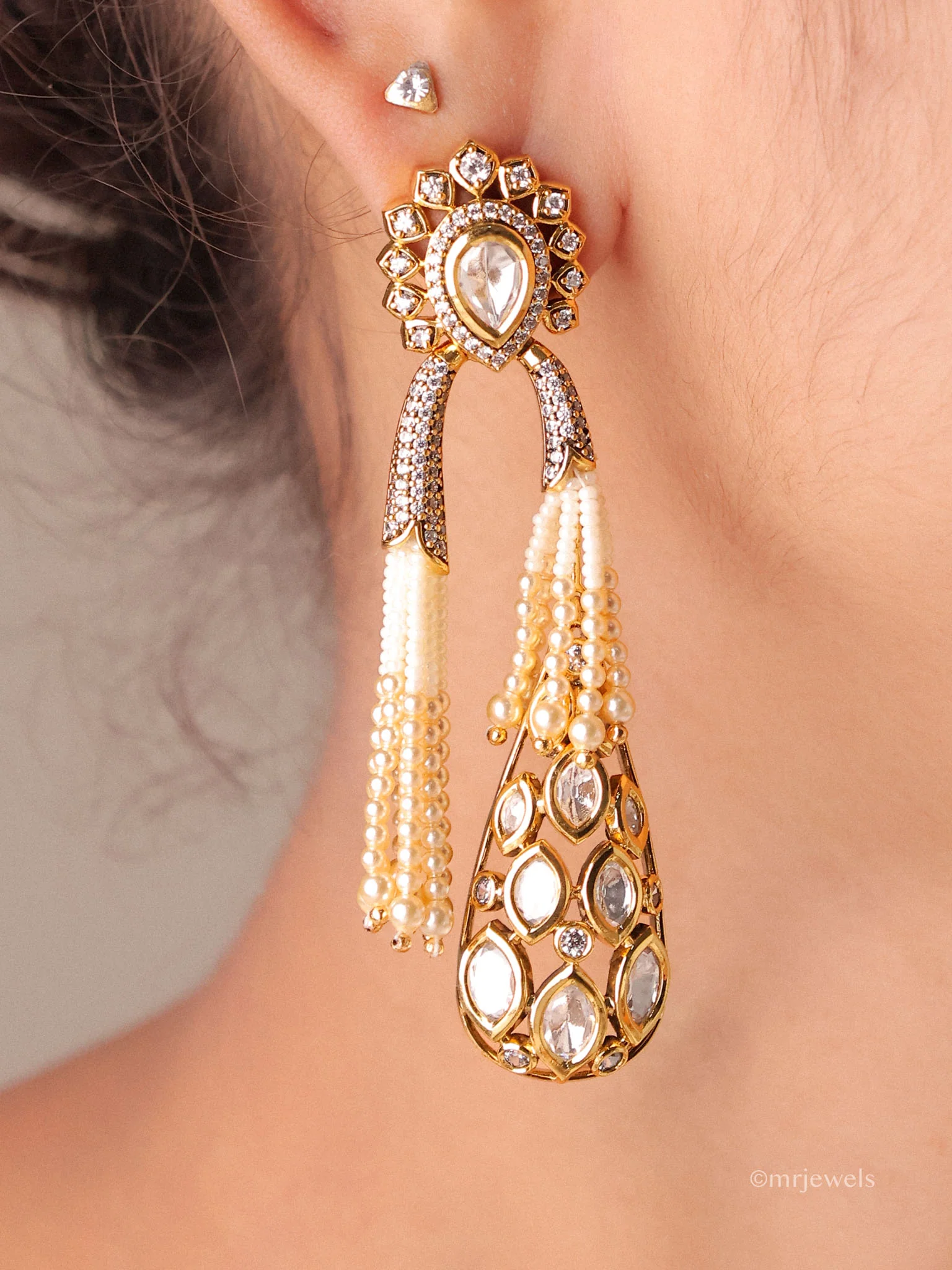Aarvya Polki Pearl Tassel Drops - Image 3