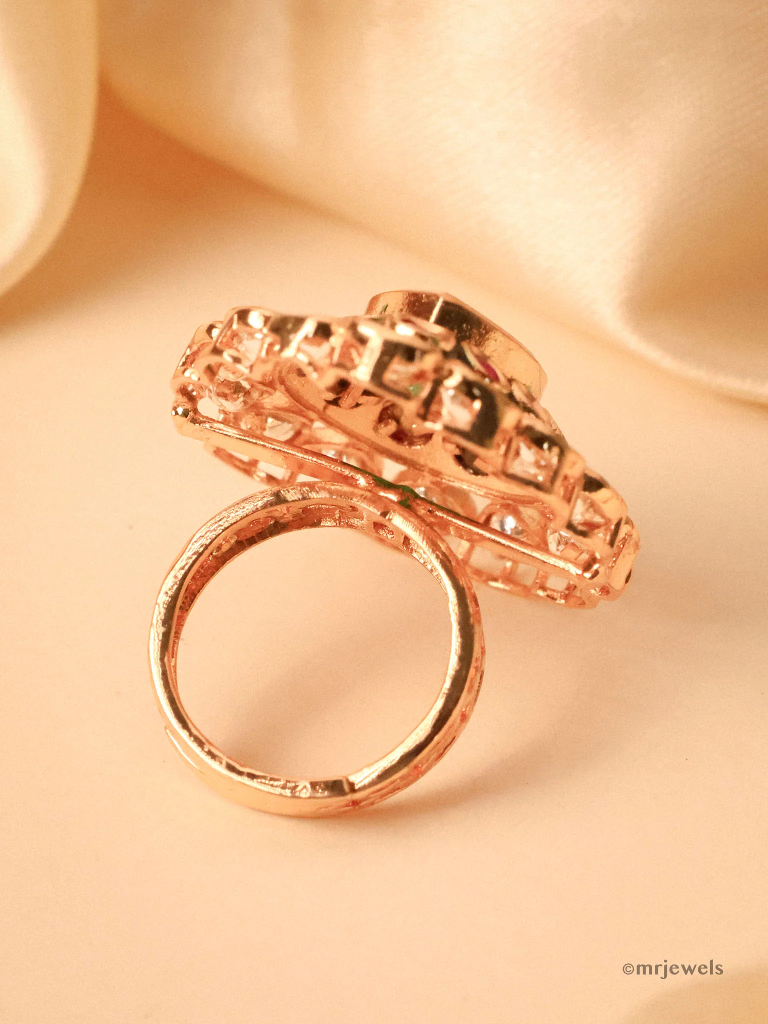 Adjustable Kundan Ring with Emerald & Ruby Accents - Image 2