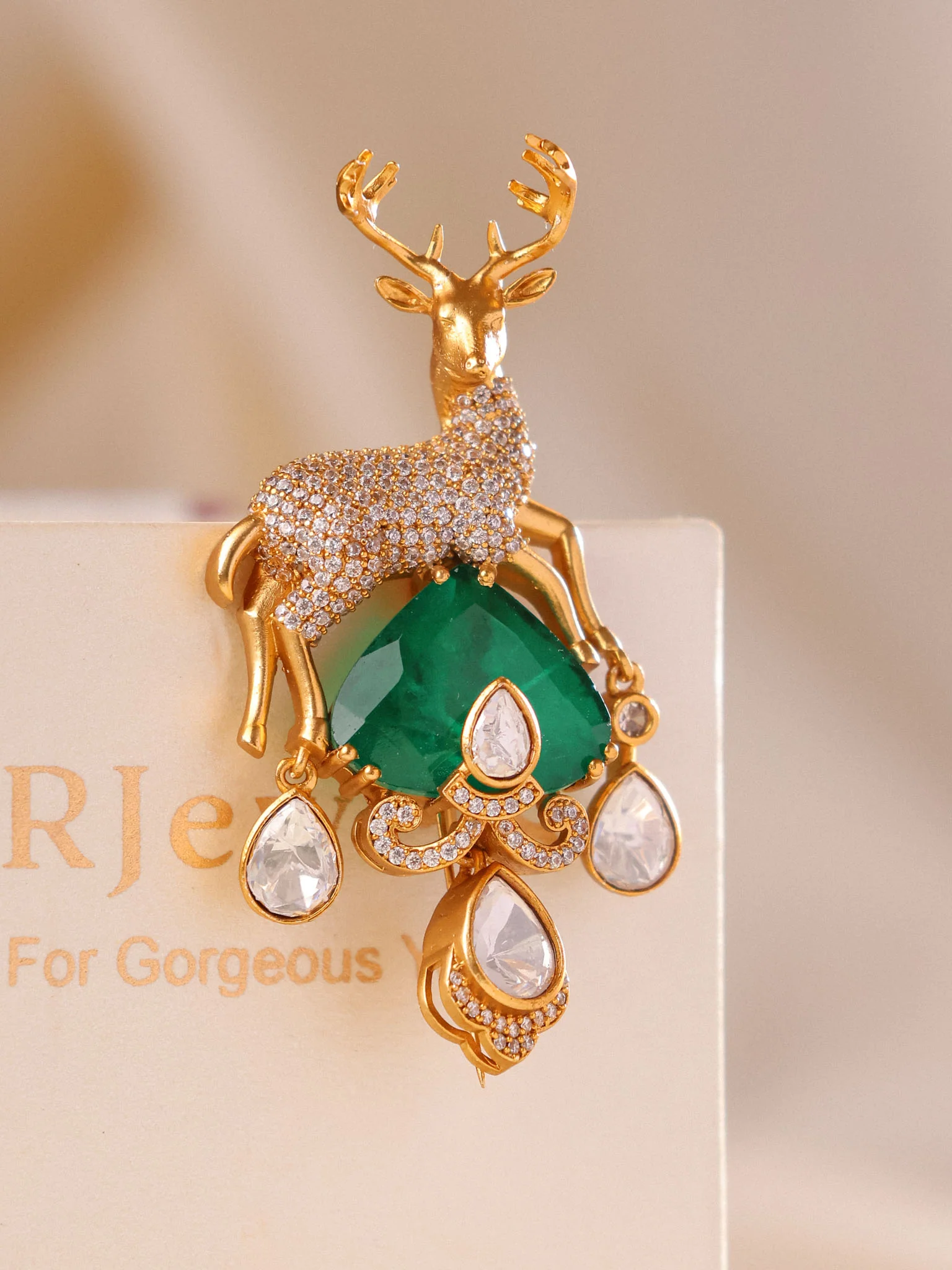 Advika Rhinestone Deer Brooch
