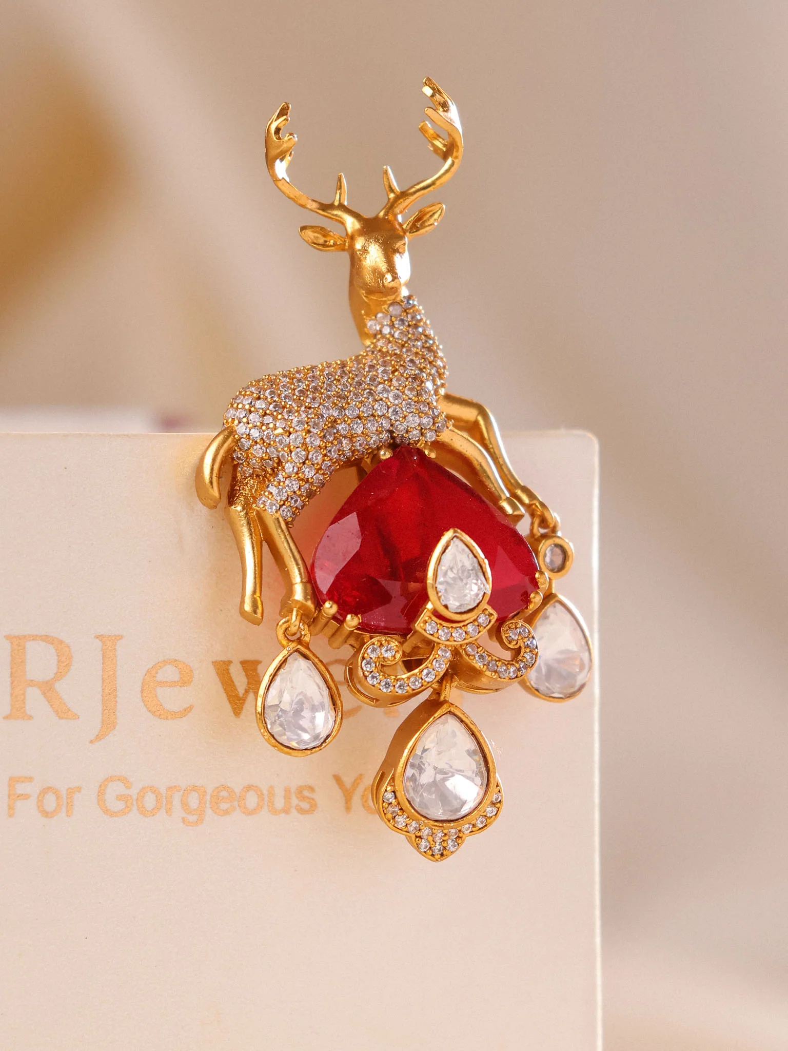 Advika Rhinestone Deer Brooch - Image 5