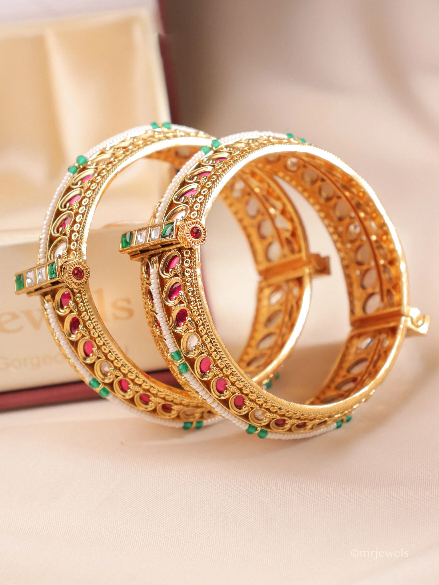 Ahalya Royal Kundan Pearl Bangles Pair of 2 - Image 2