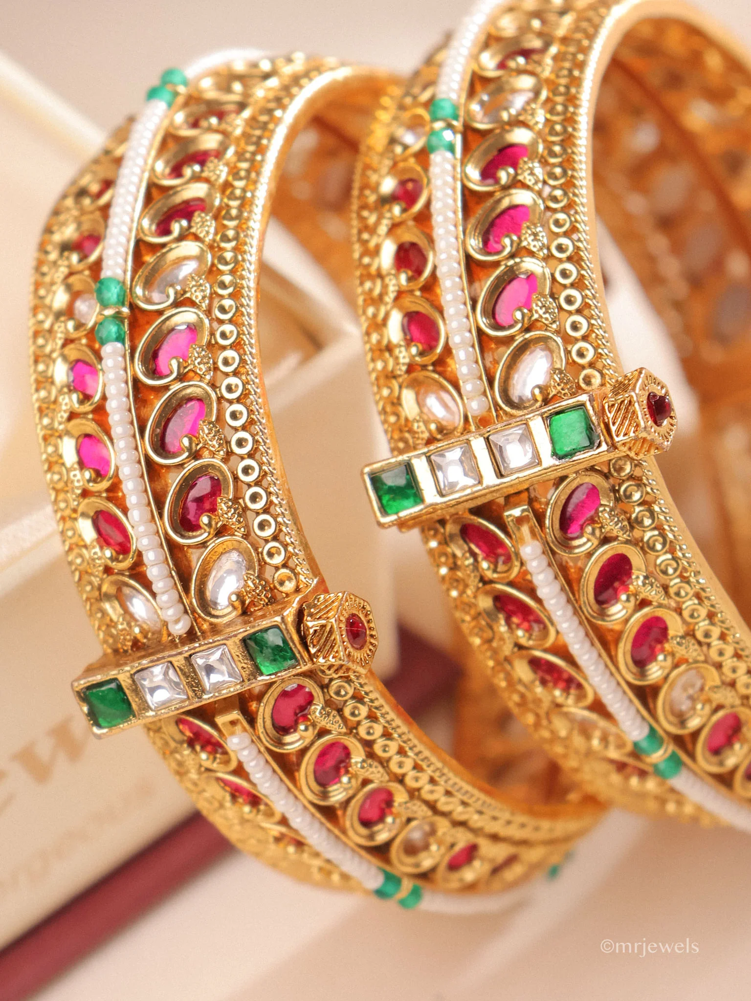 Ahalya Royal Kundan Pearl Bangles Pair of 2 - Image 3