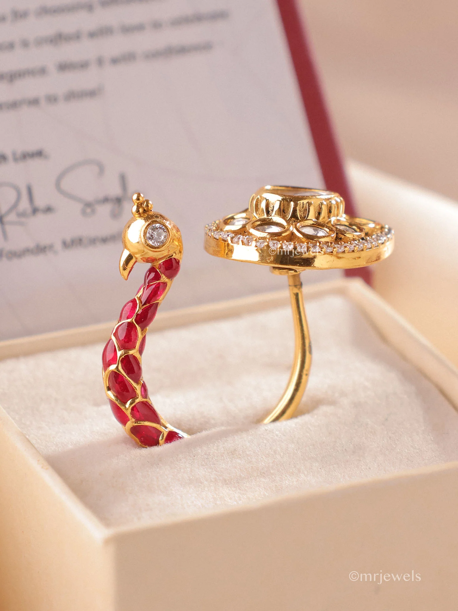 Alankara Peacock Polki Ring