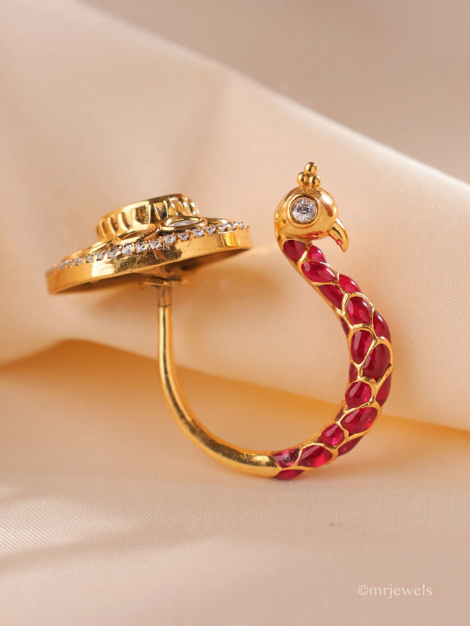 Alankara Peacock Polki Ring - Image 3