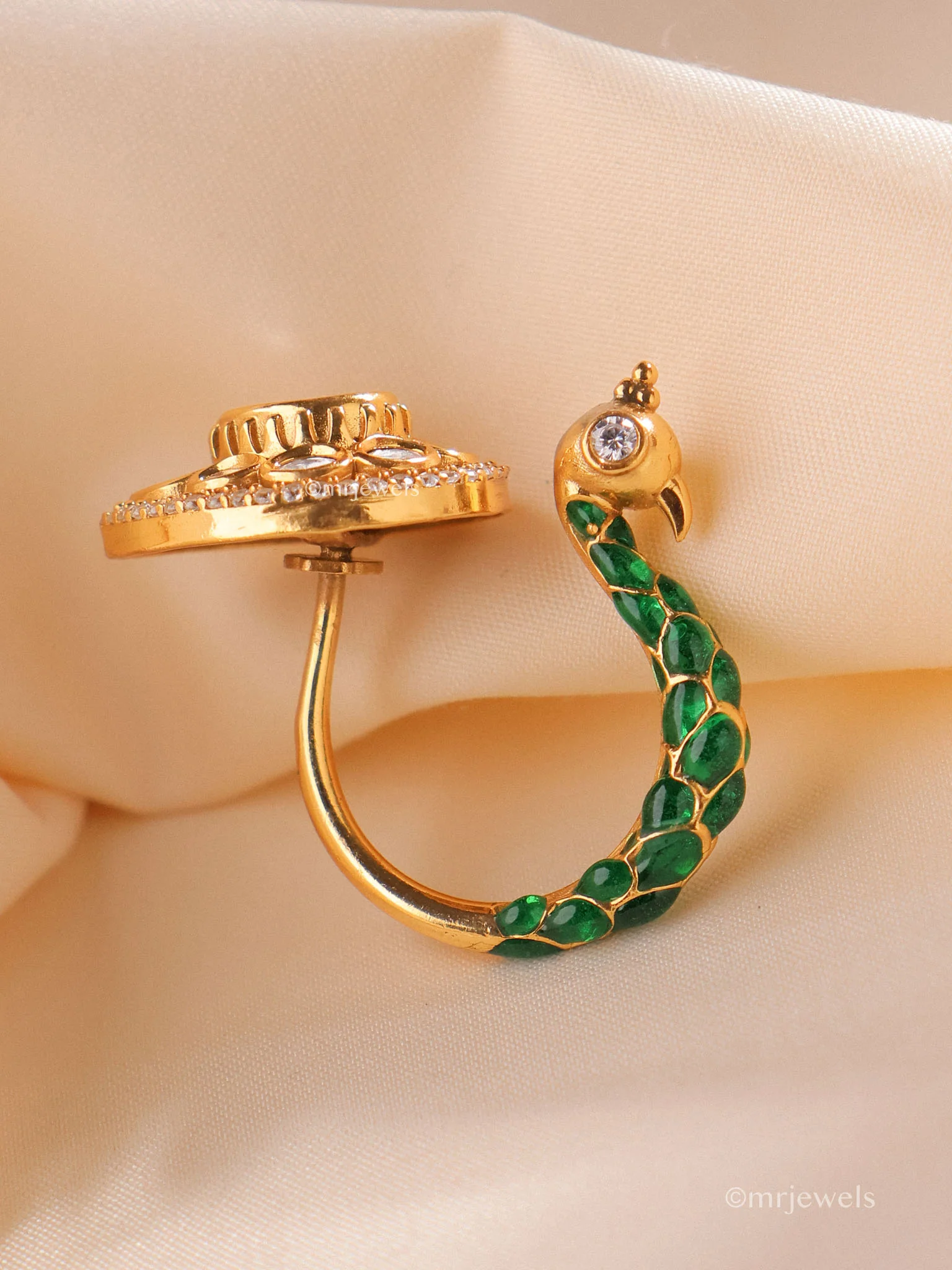 Alankara Peacock Polki Ring - Image 6