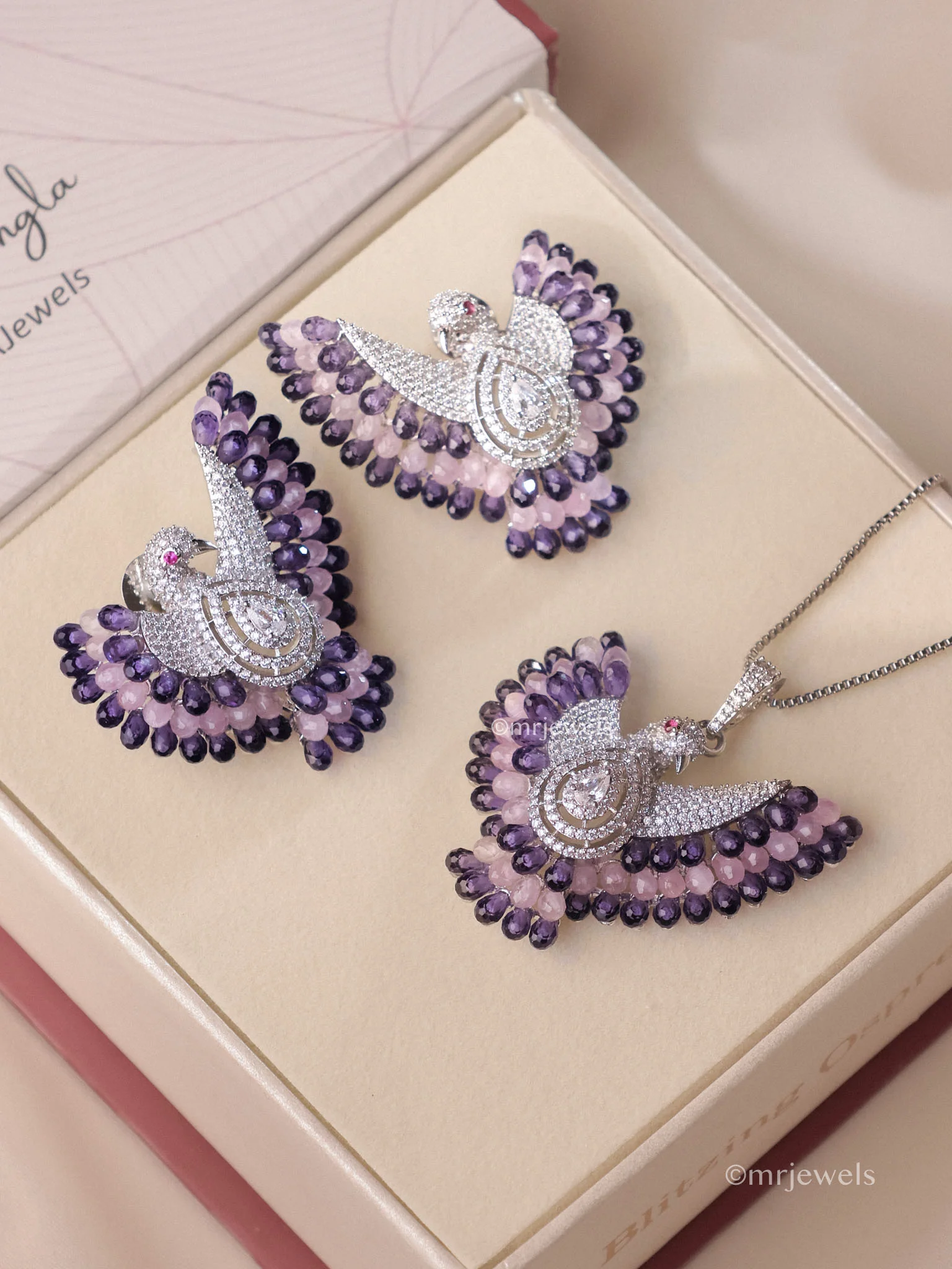 Amayra Bird American Diamond Pendant Set