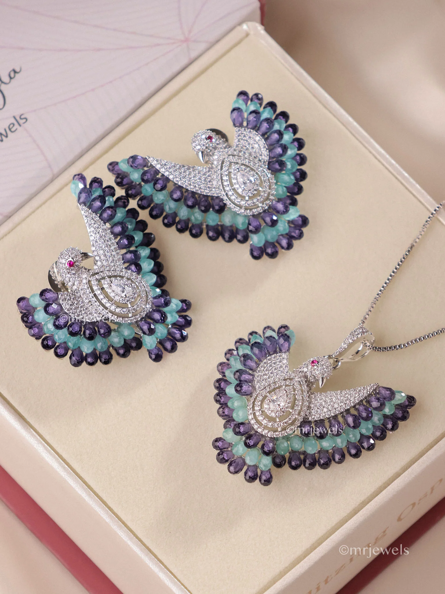 Amayra Bird American Diamond Pendant Set - Image 2