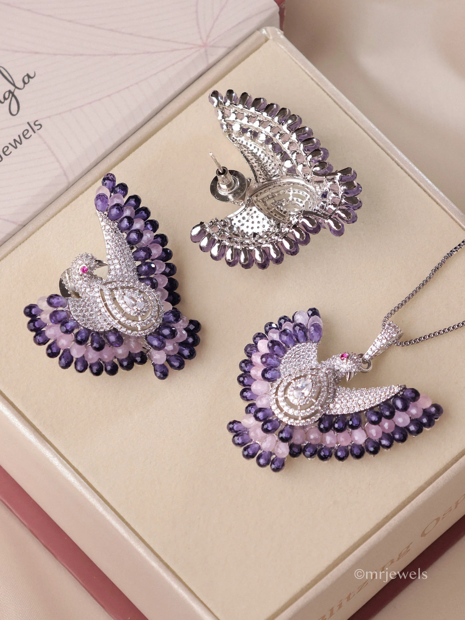 Amayra Bird American Diamond Pendant Set - Image 3