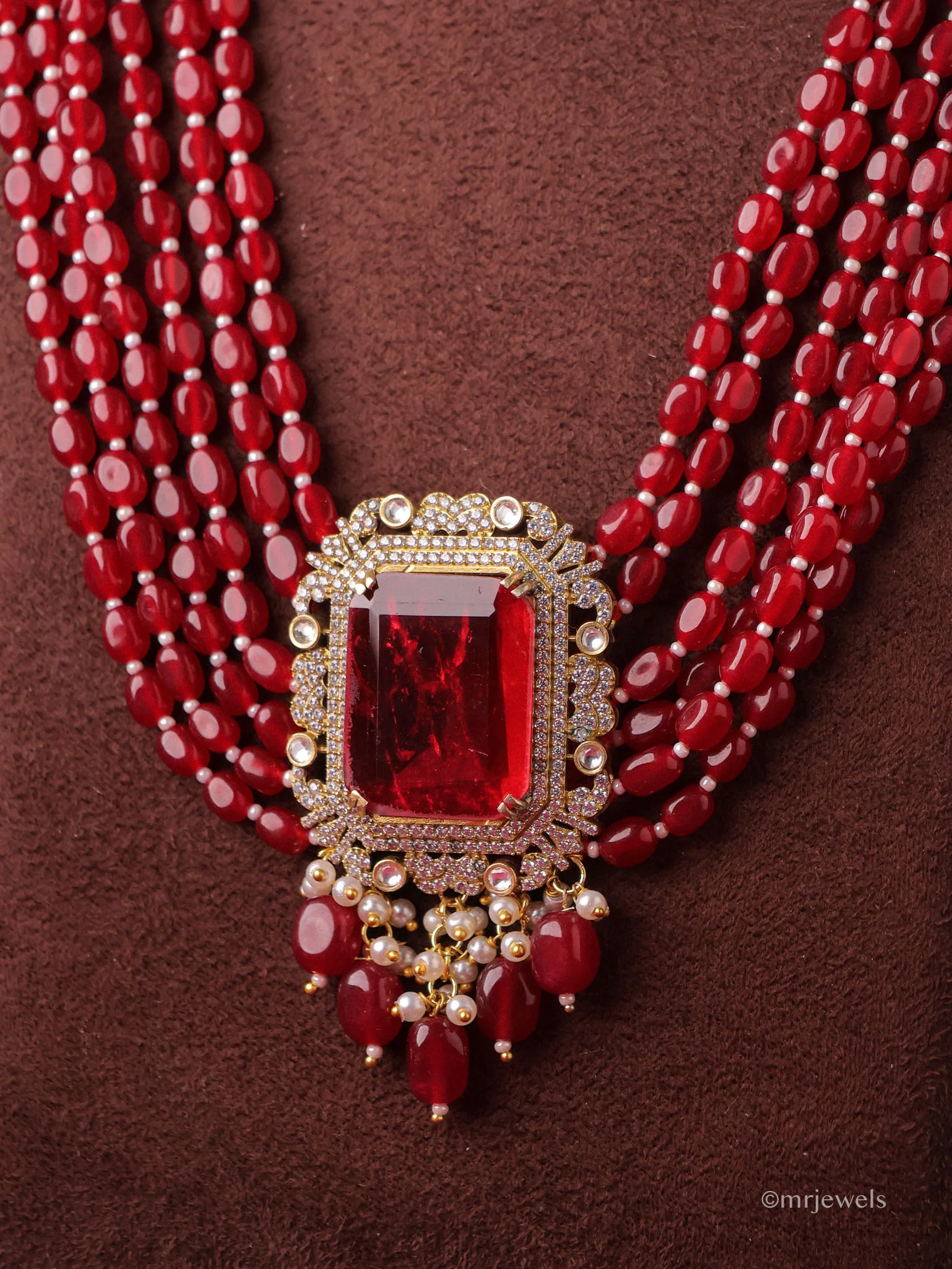 Amayra Kundan Pearl Drop Necklace Set - Image 2