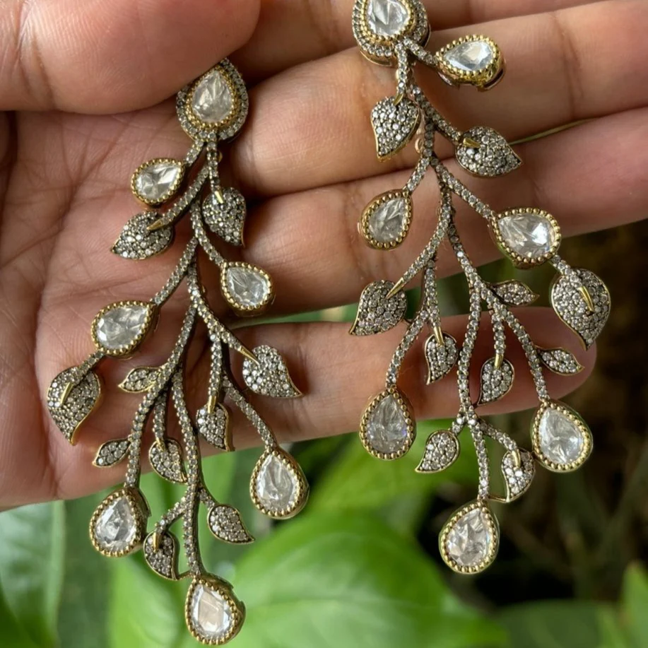American Diamond Long and kundan Earrings - Image 3