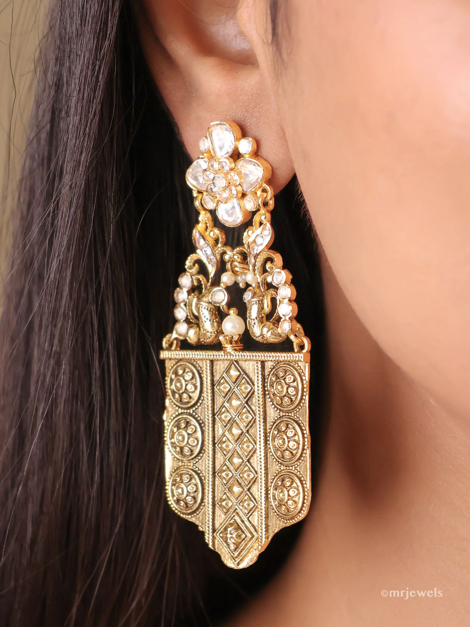 Amrapali-Inspired Raj-Mohar Shield Danglers - Image 2
