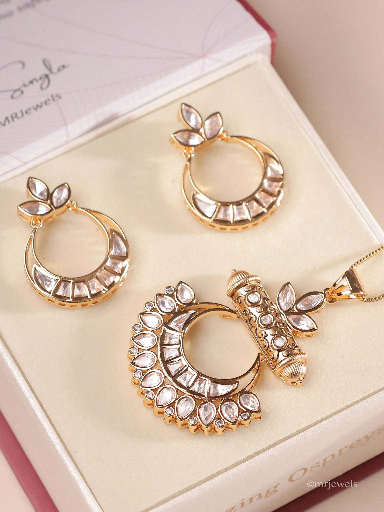 Antique Chandbali Polki Pendant Set