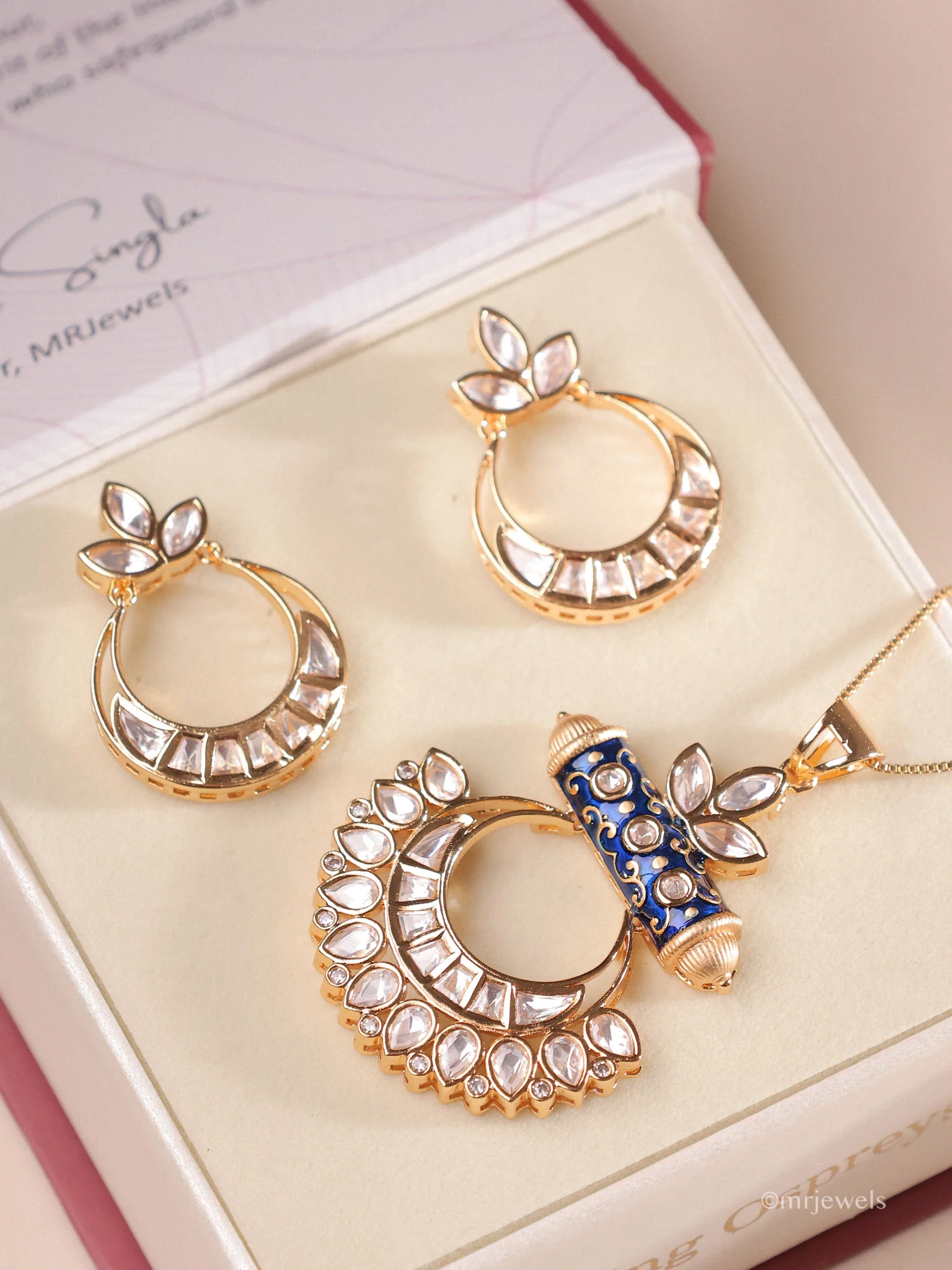 Antique Chandbali Polki Pendant Set - Image 2