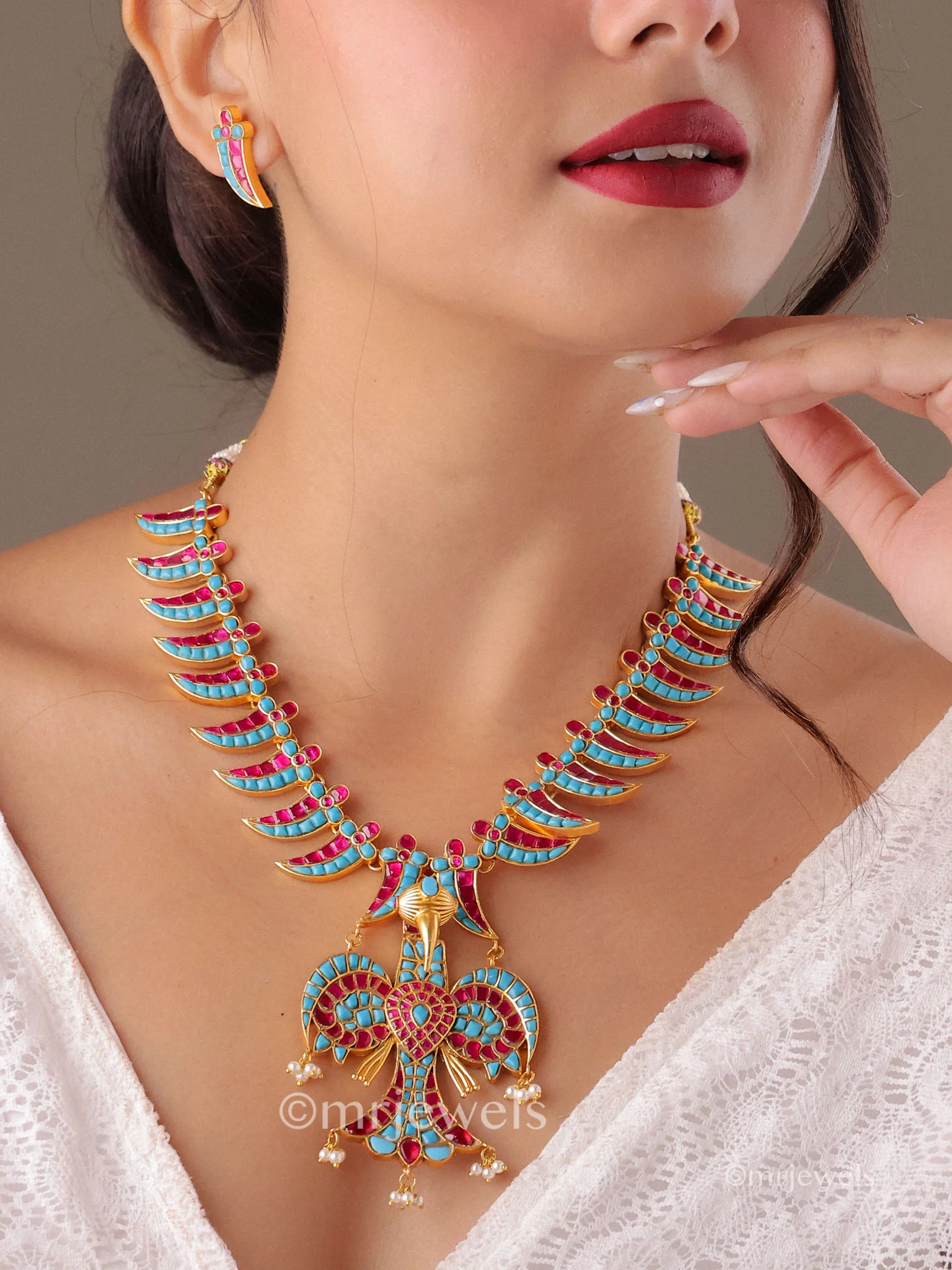 Antique Eagle Jadau Necklace Set