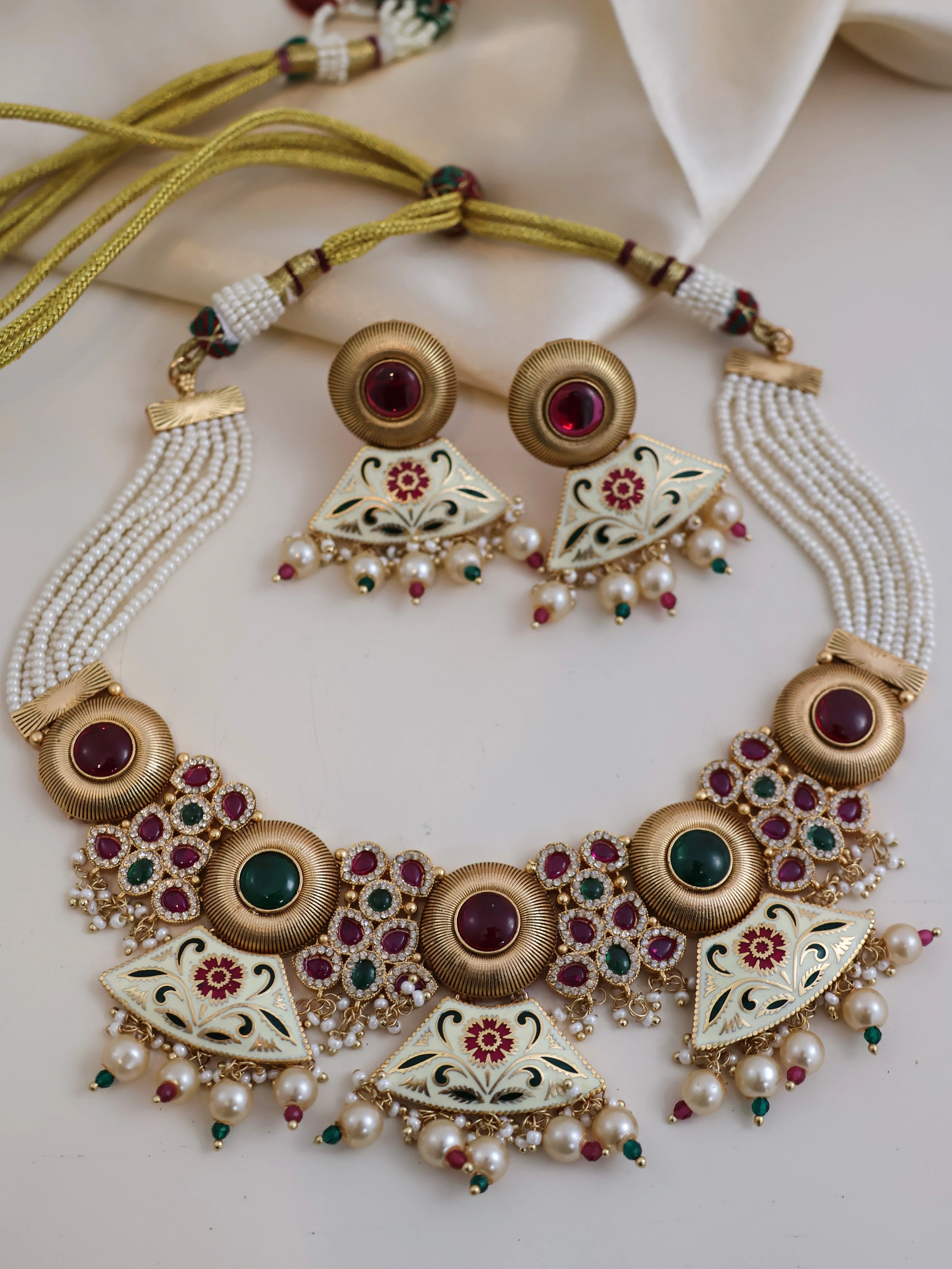 Antique Gold Plated  Designer Rajwadi Necklace and Earring Set - Image 2