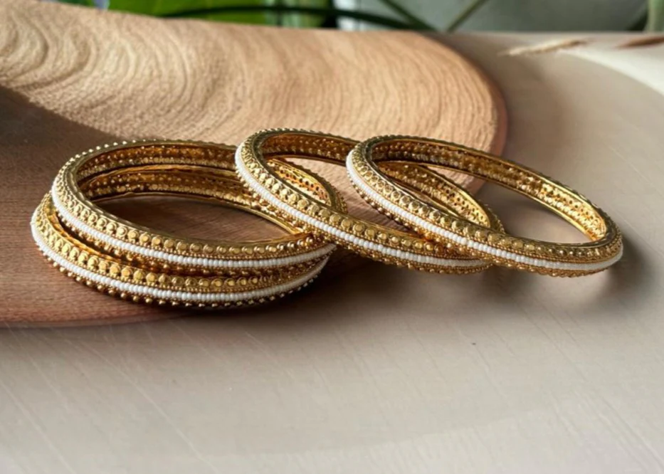 Antique Gold plated Pearl bangles/kada - Set of 4