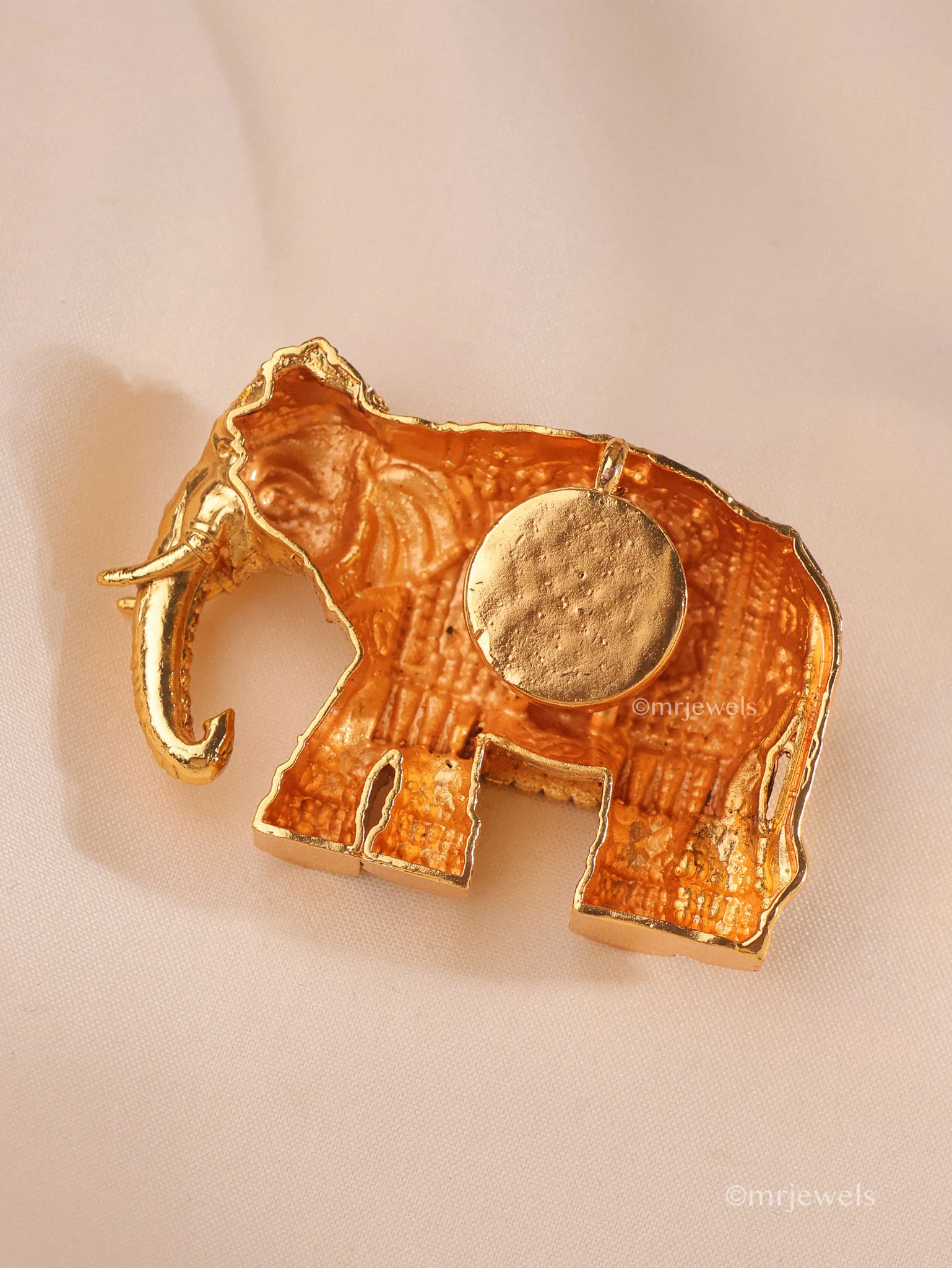 Antique Gold Temple Elephant Brooch - Image 2