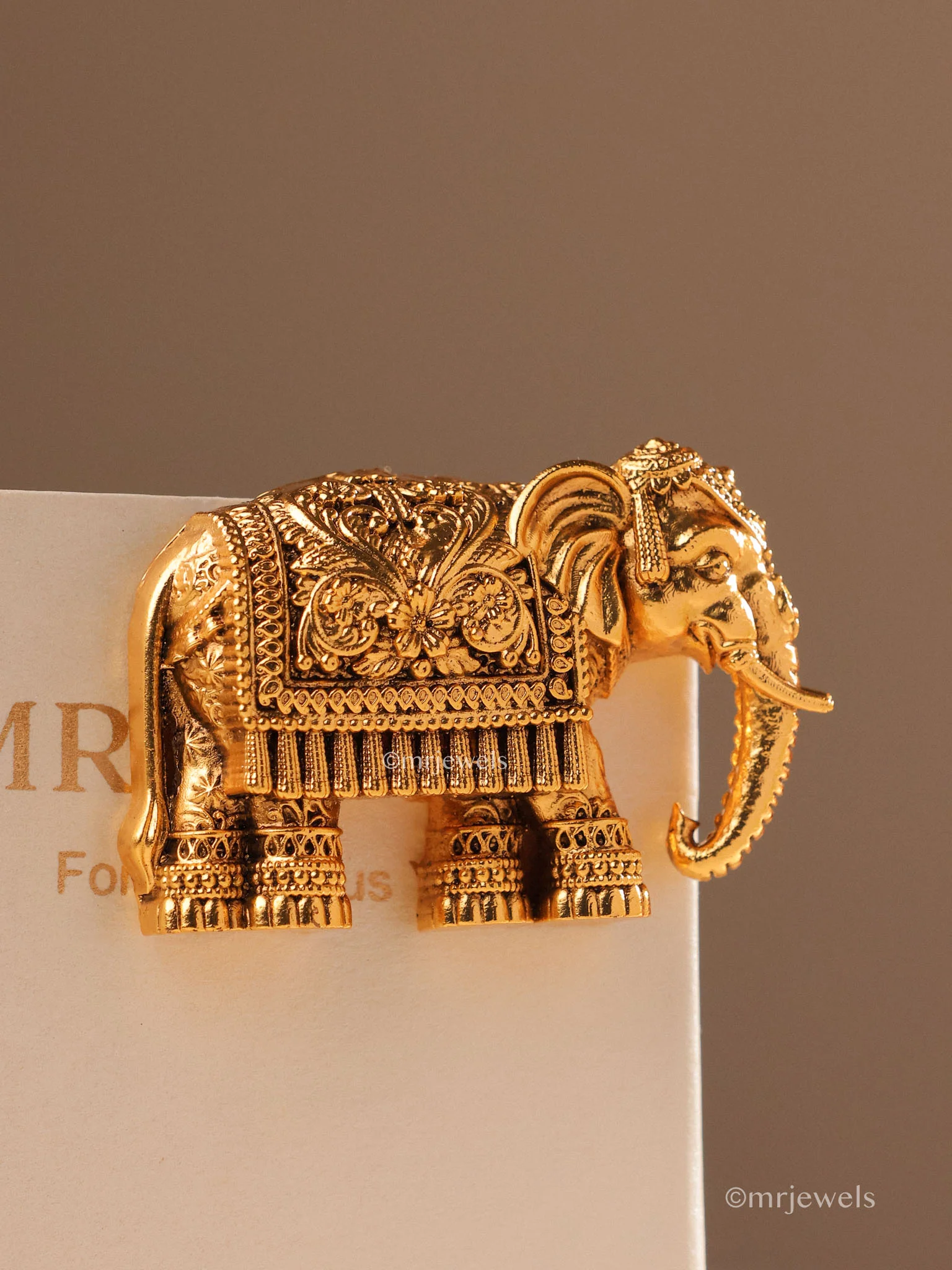 Antique Gold Temple Elephant Brooch - Image 3