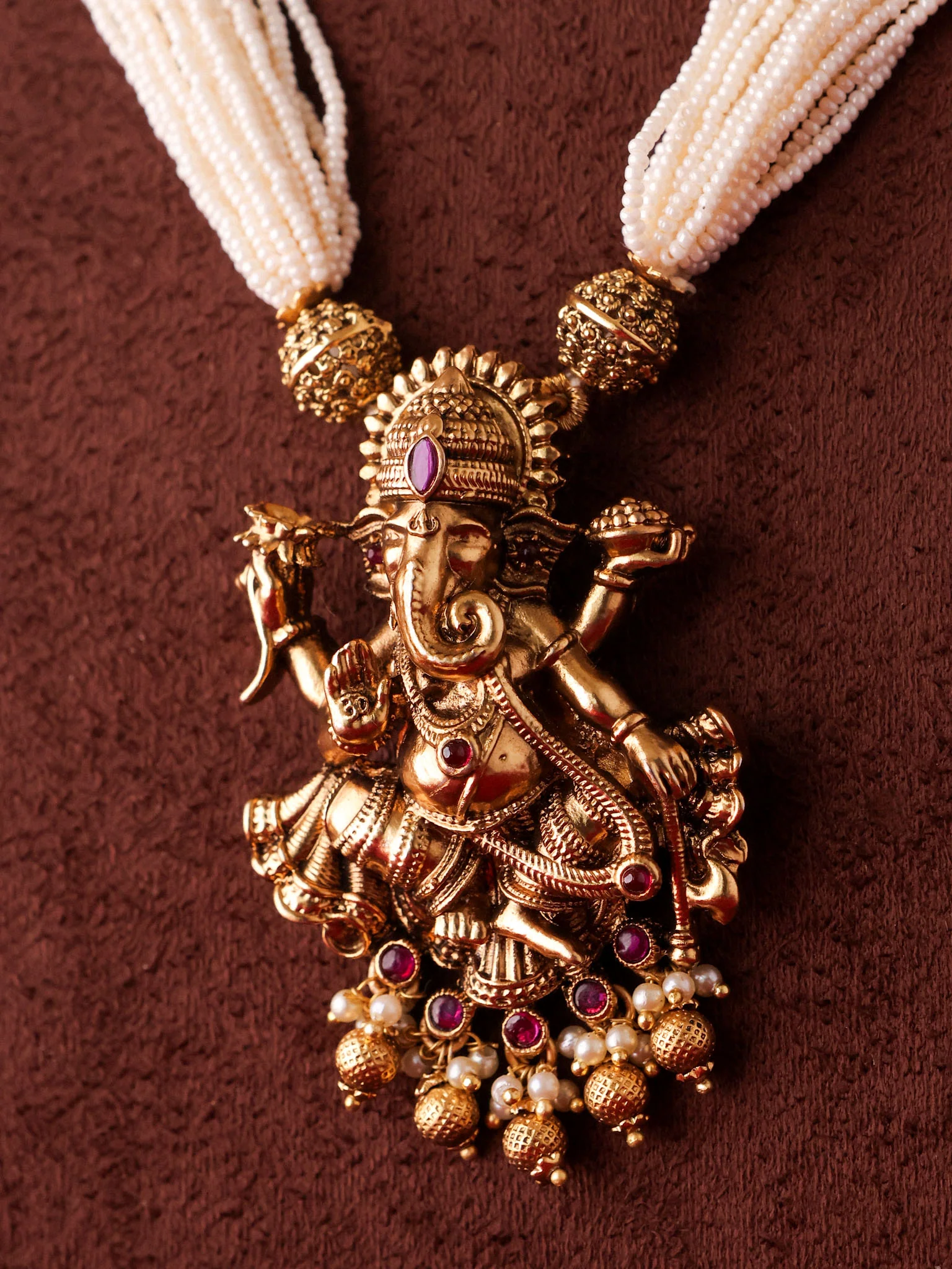 Antique Temple Ganesh Pearl Pendant Set - Image 2