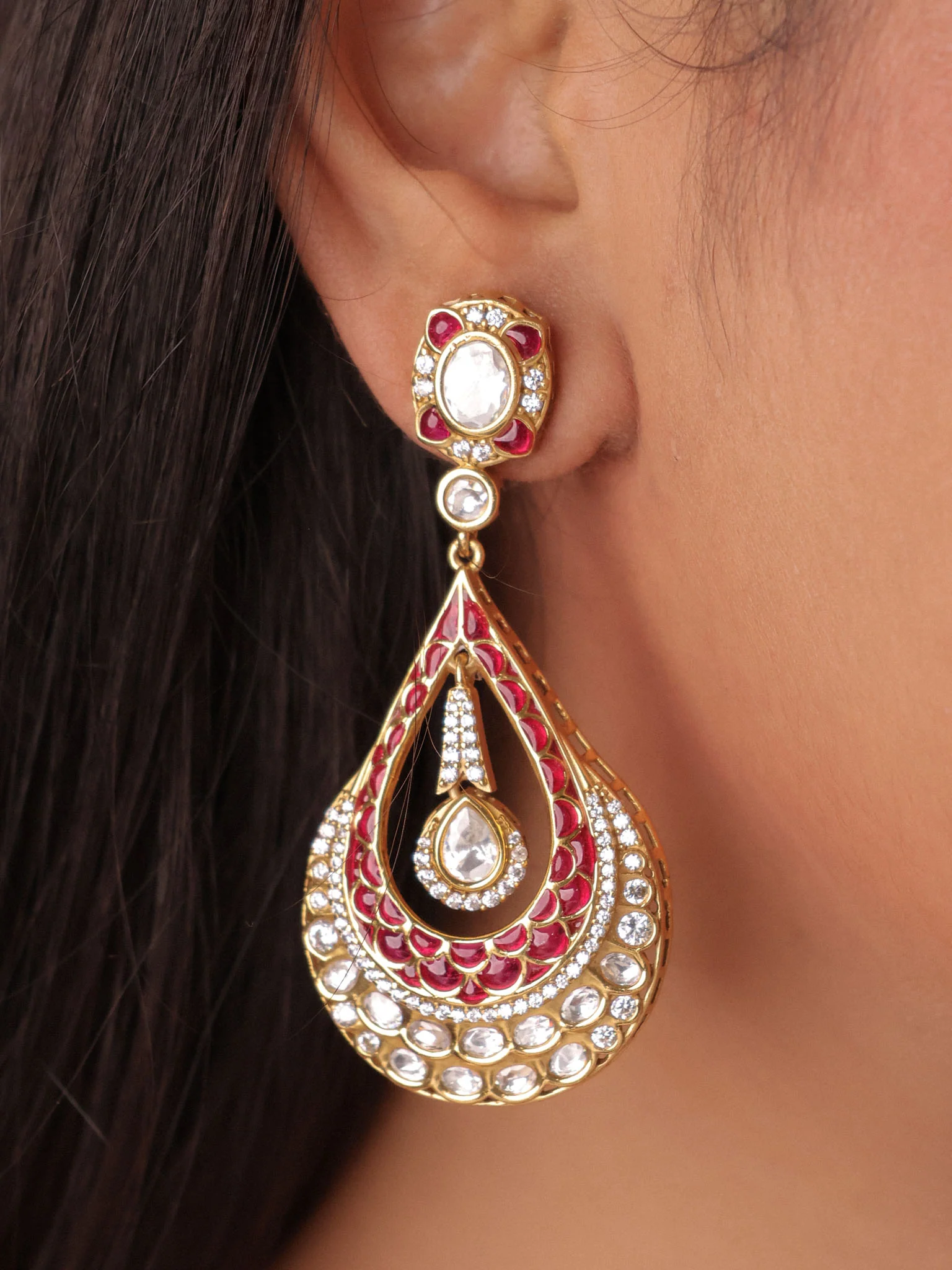 Anvika Navratna Kundan Drop Earrings - Image 2