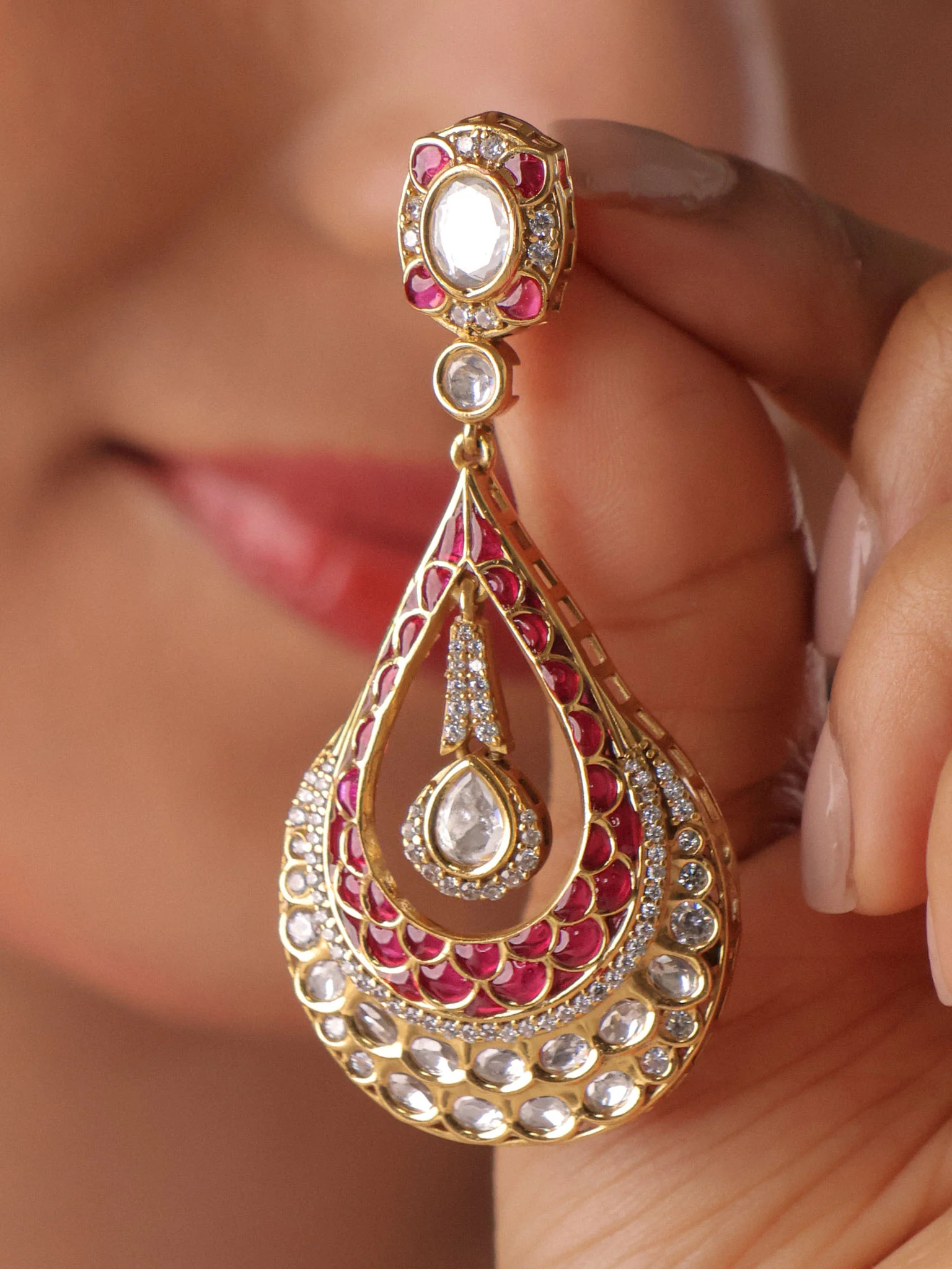 Anvika Navratna Kundan Drop Earrings - Image 3
