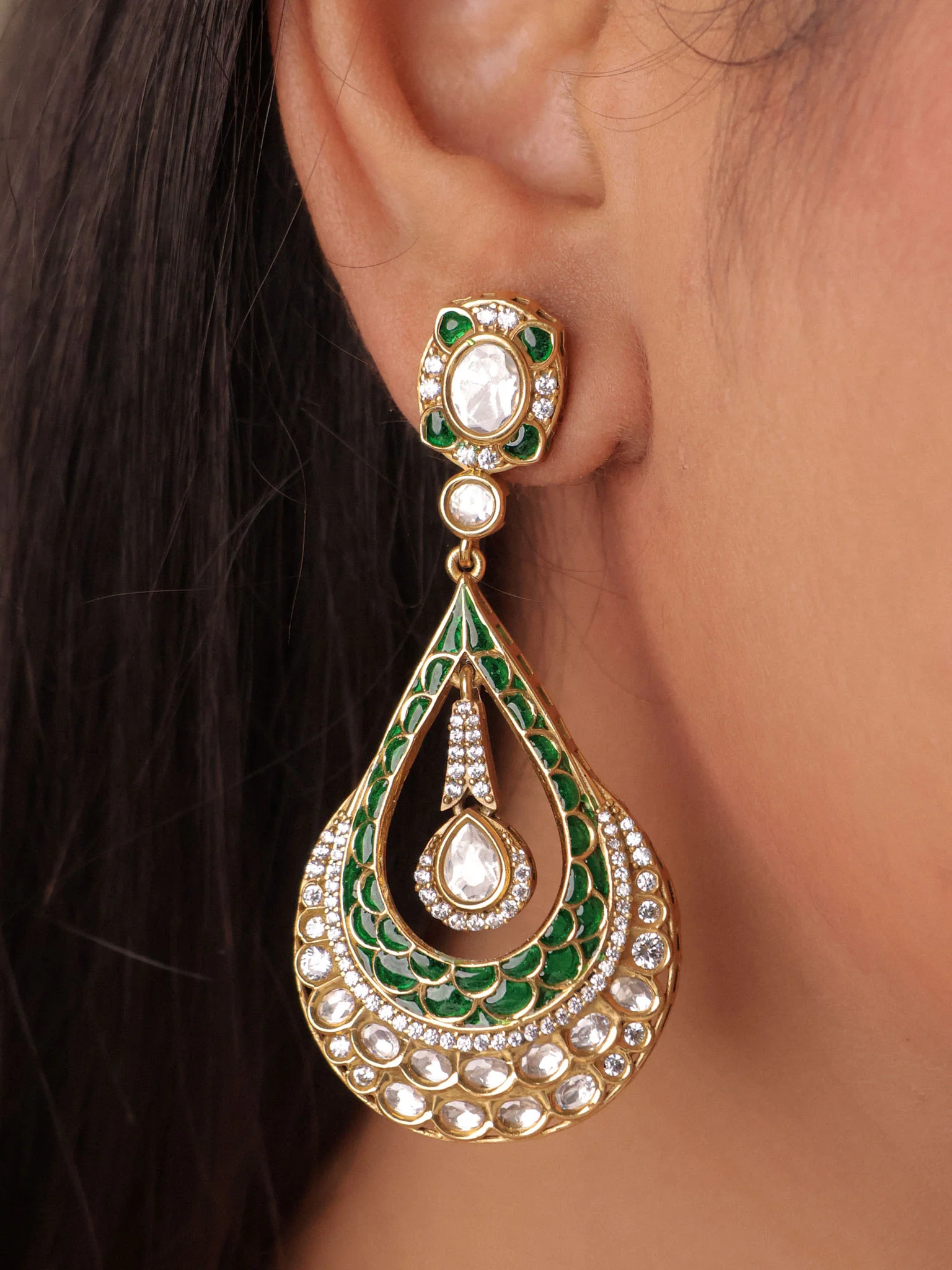 Anvika Navratna Kundan Drop Earrings - Image 4