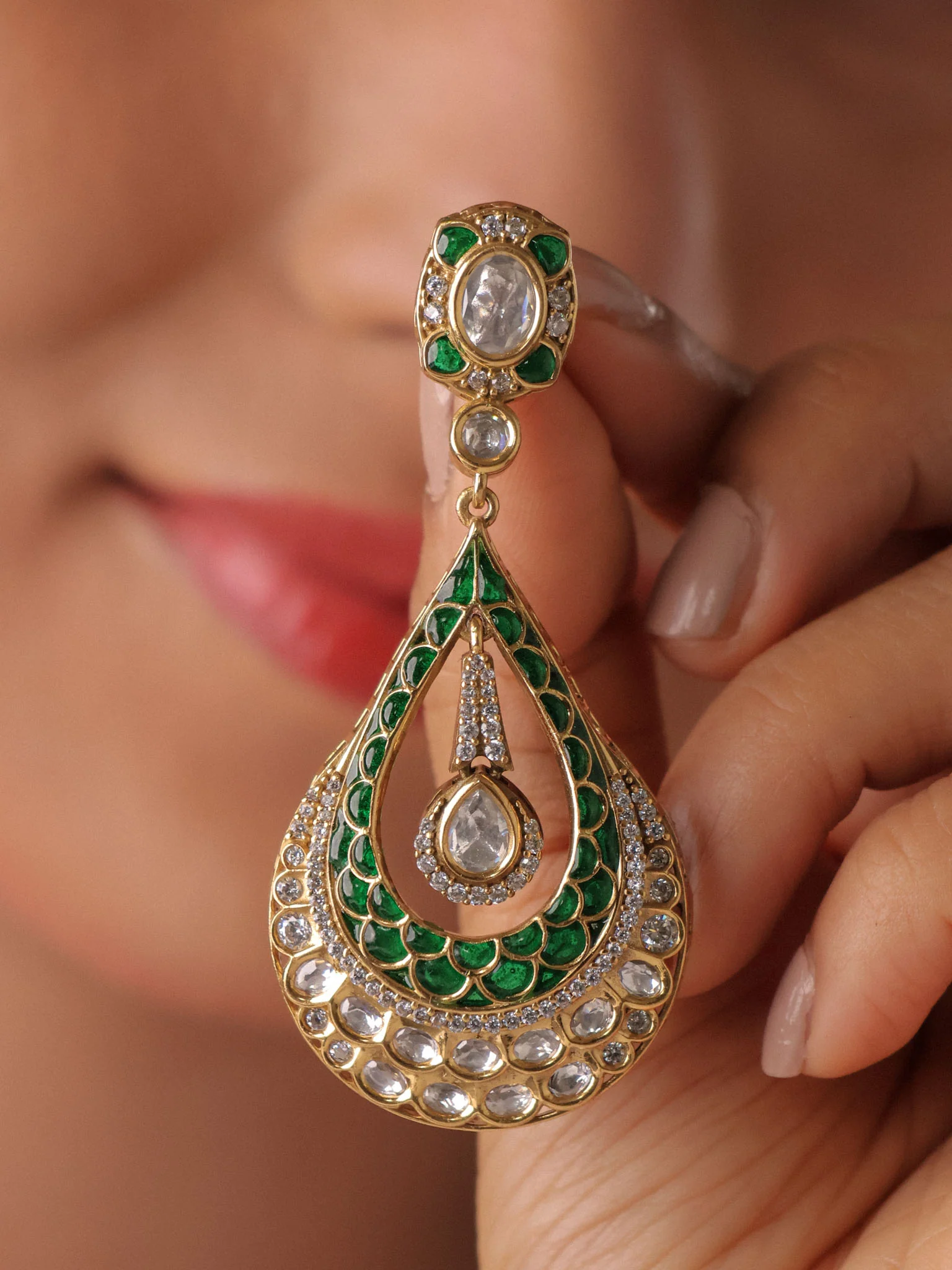 Anvika Navratna Kundan Drop Earrings - Image 5