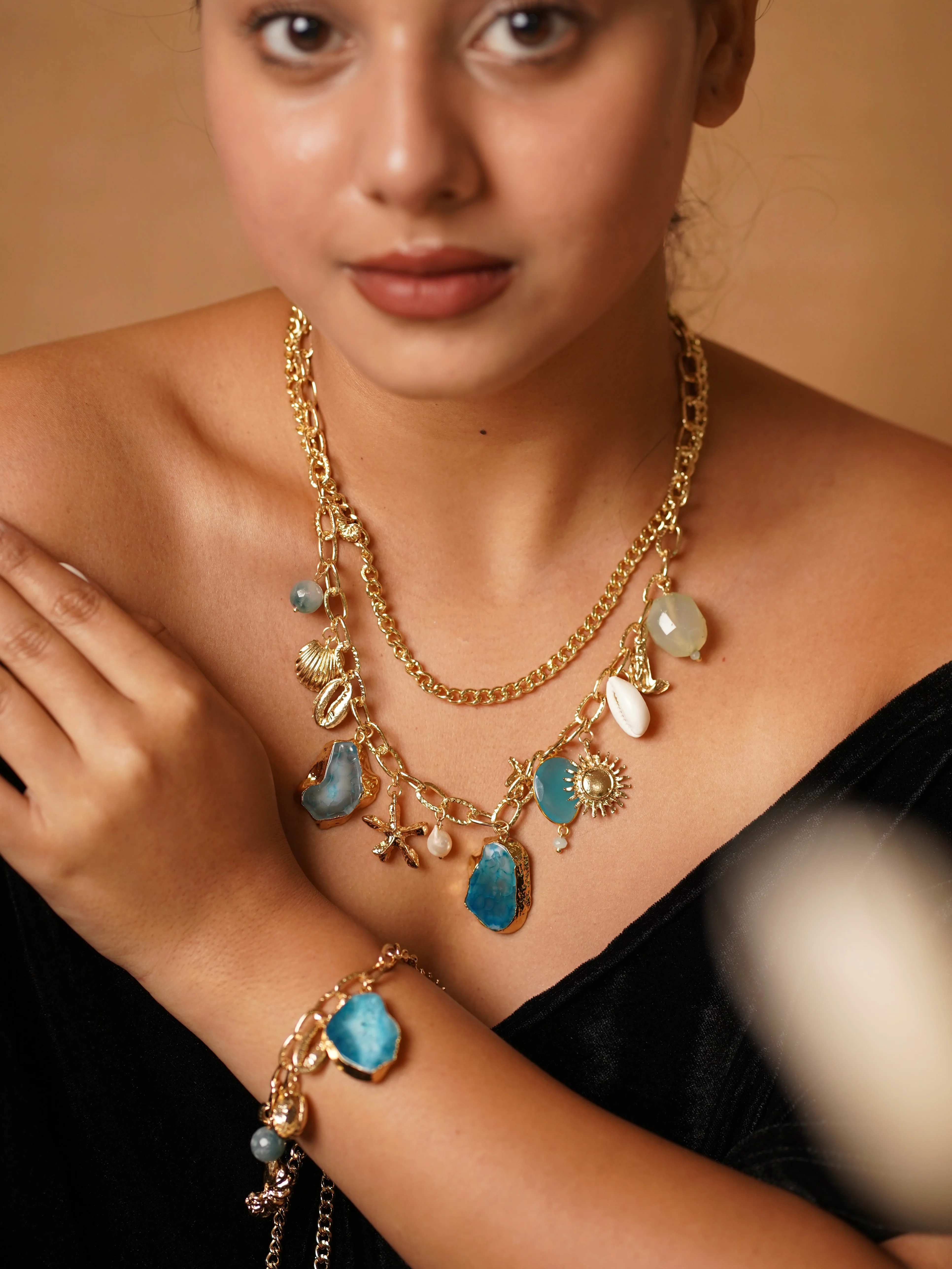 Azure Sirena layered Charm Set
