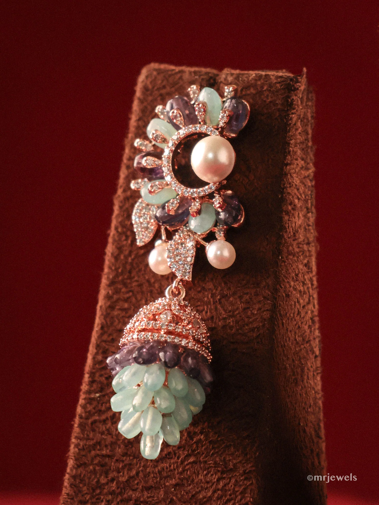 Beaded Peacock Statement Designer Diamond Set - Image 2