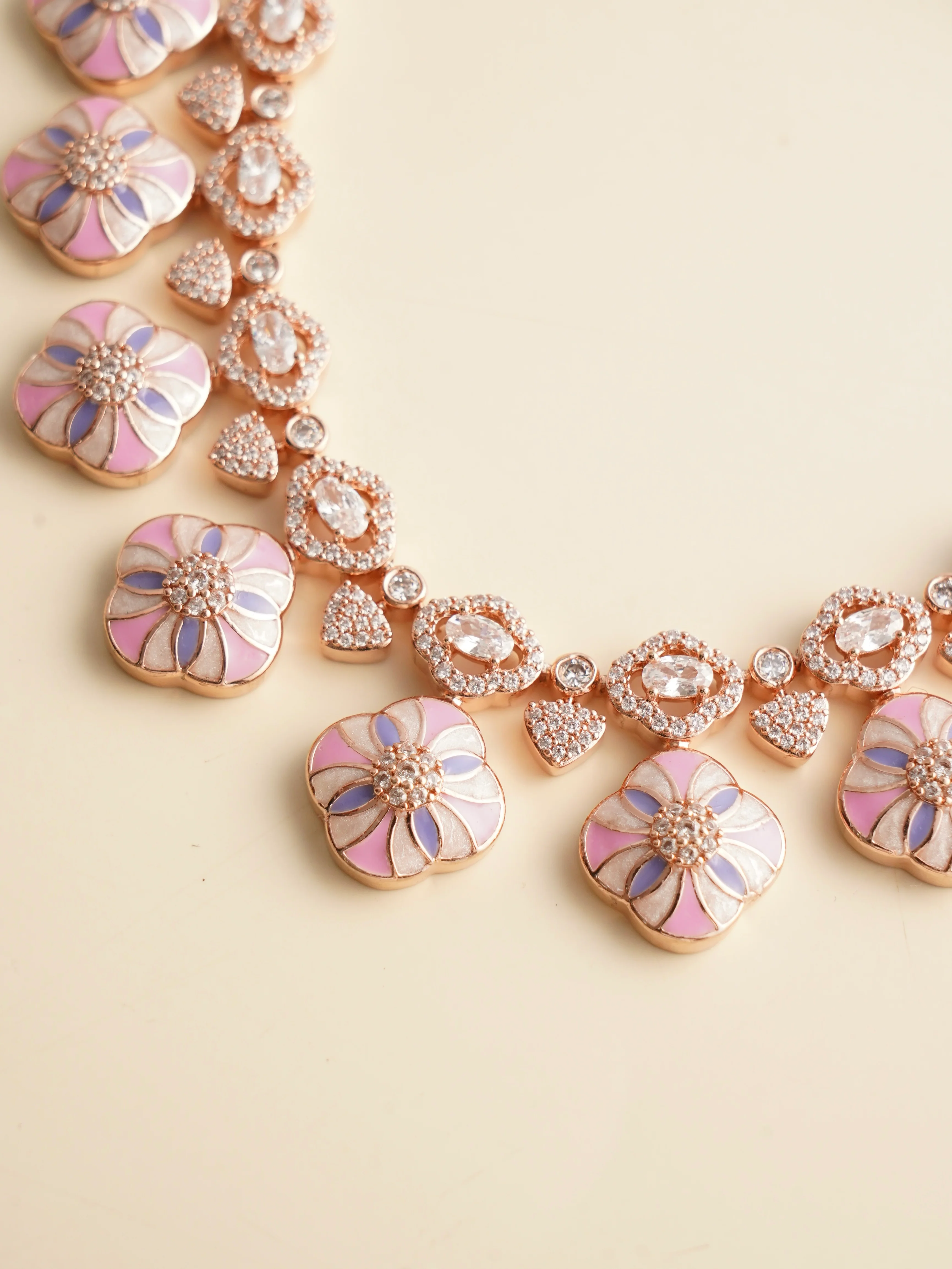 Blush Petals Meenakari Enamel Necklace Set - Image 4