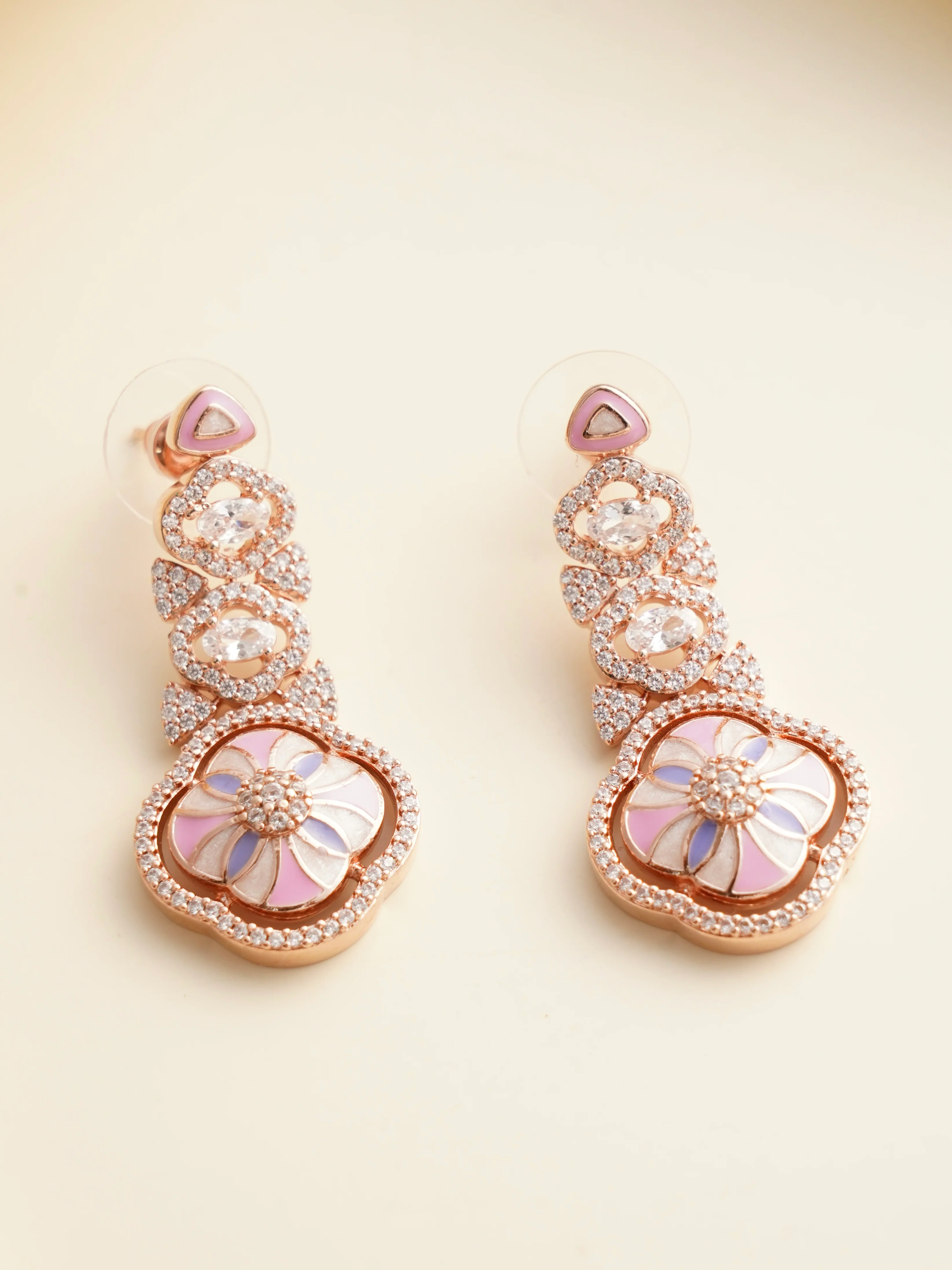 Blush Petals Meenakari Enamel Necklace Set - Image 5